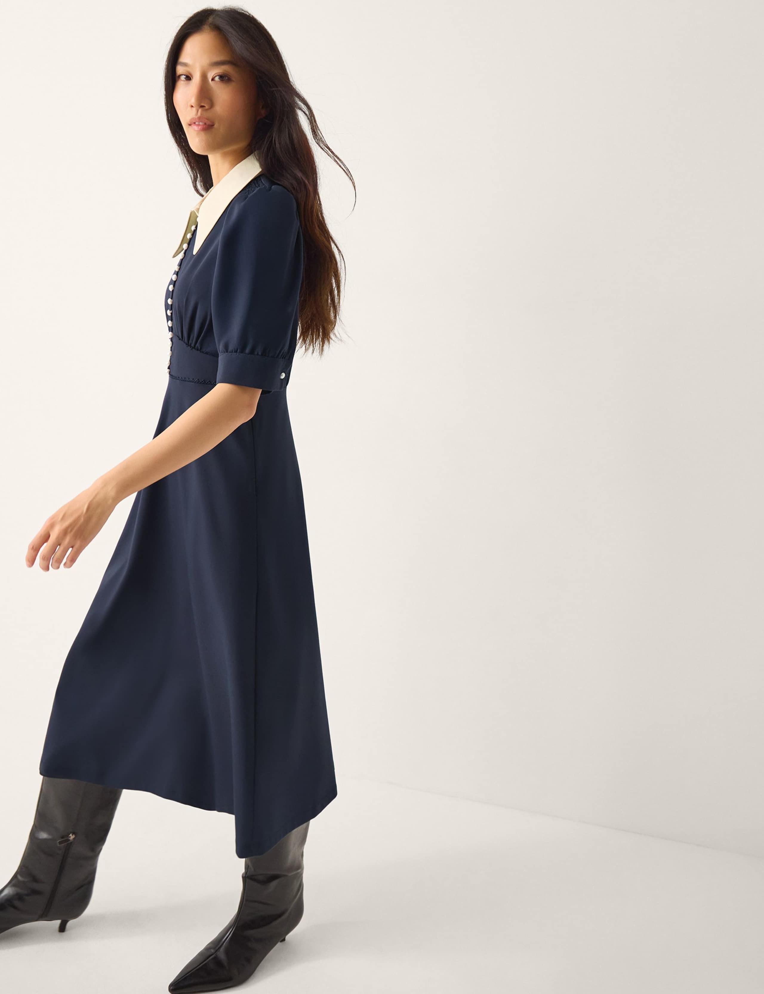 Jersey Collared Midi Waisted Dress 3 of 4