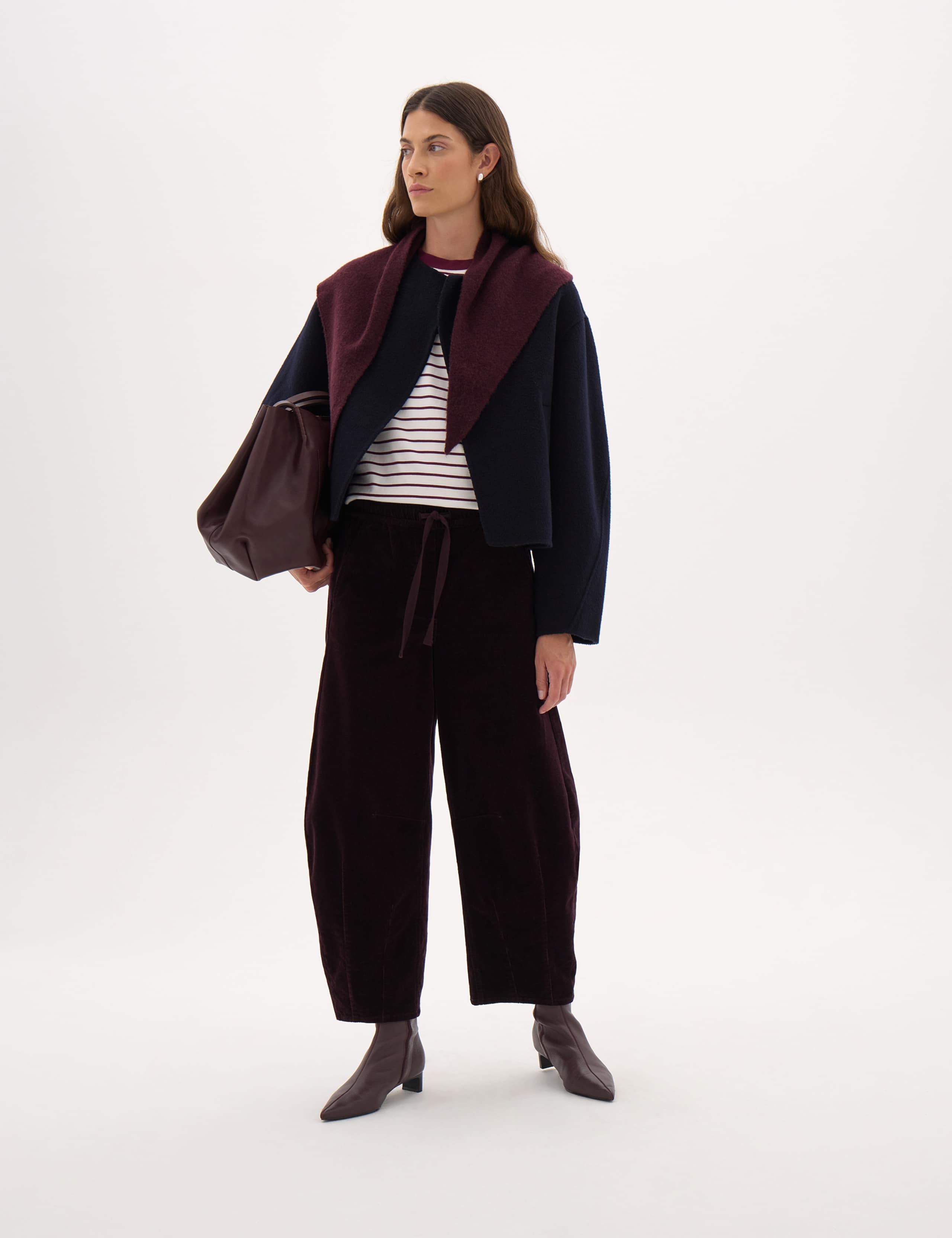 Corduroy Mid Rise Barrel Leg Trousers 3 of 6