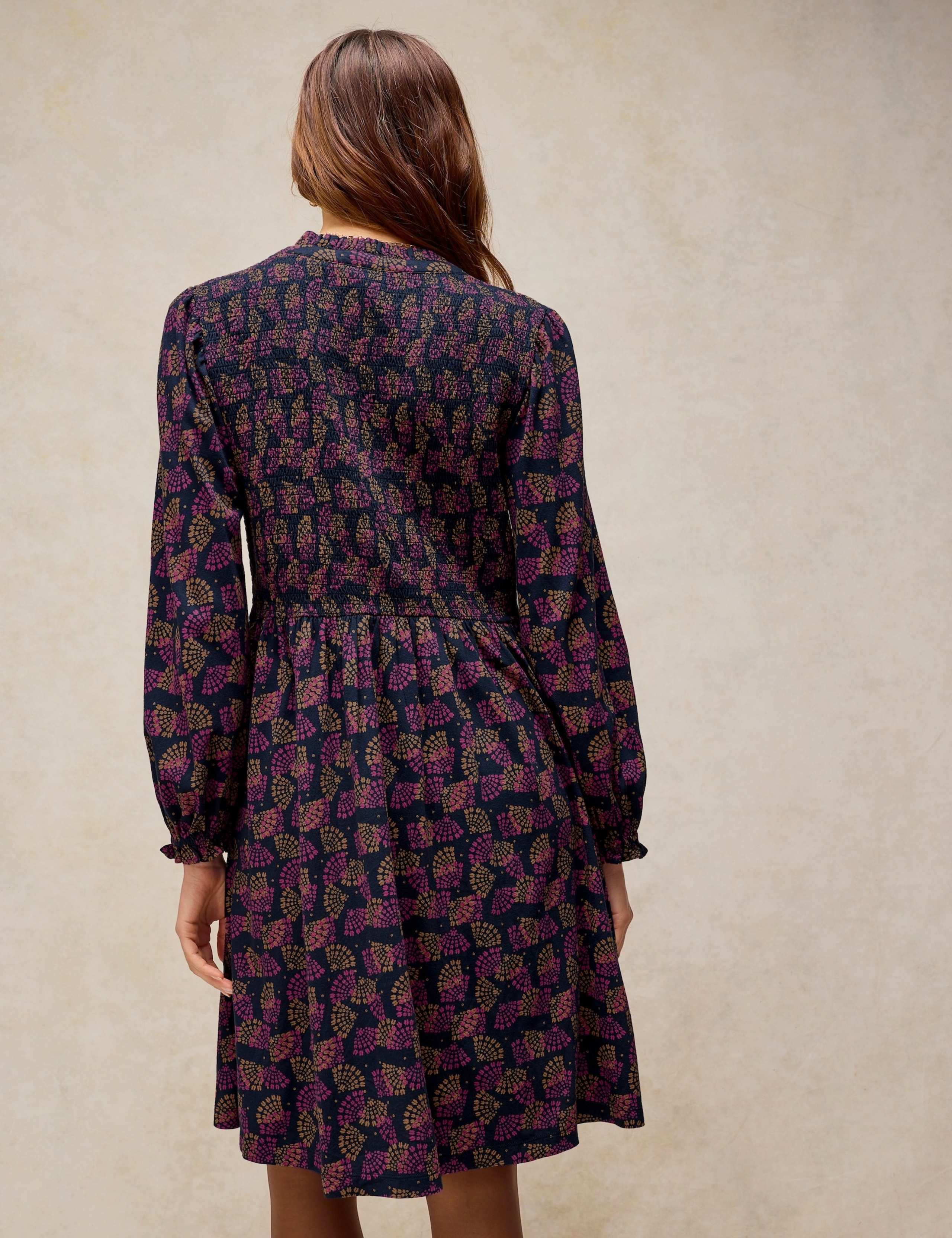 Cotton Blend Collared Shirred Fit And Flare Dress 3 of 6