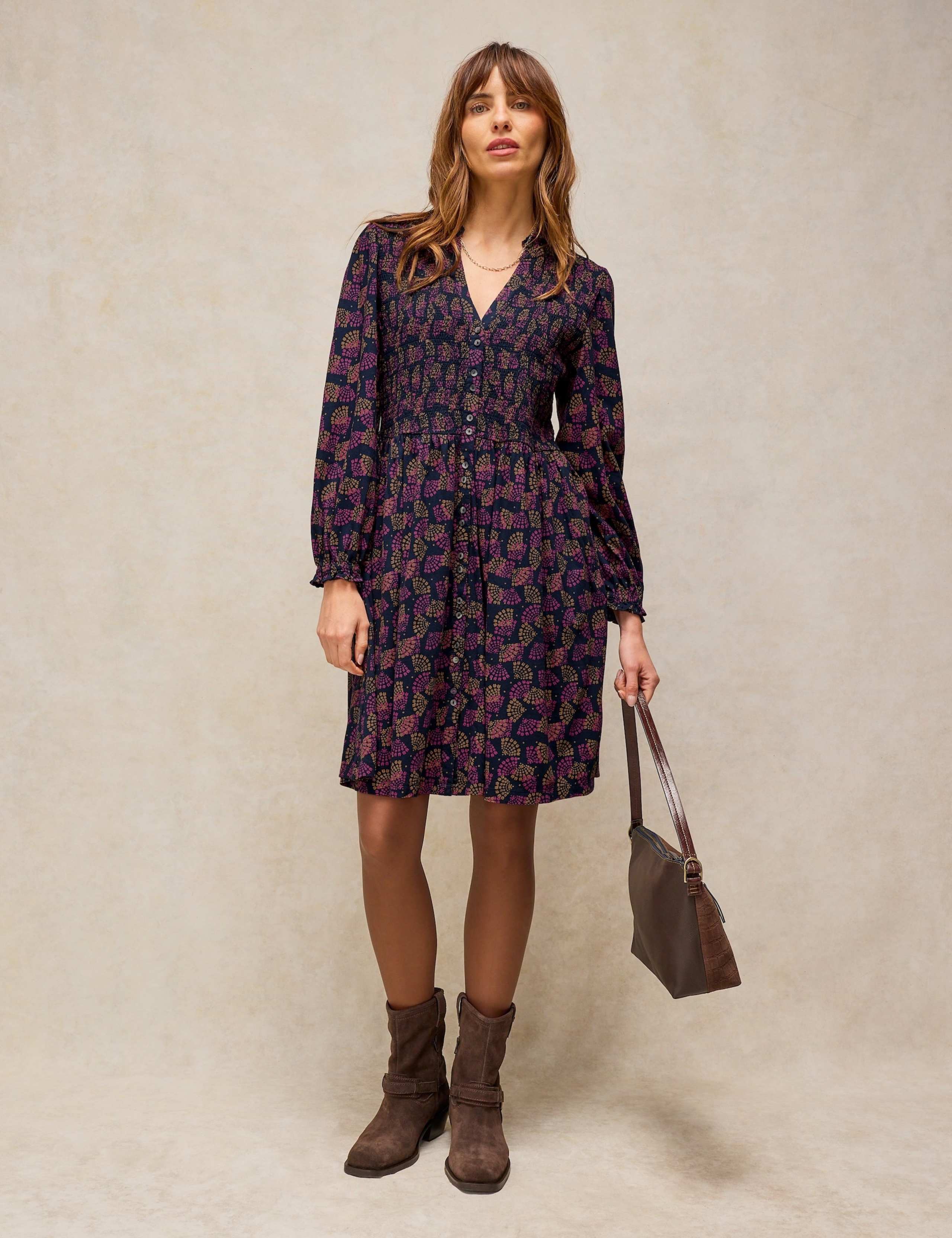 Cotton Blend Collared Shirred Fit And Flare Dress 4 of 6