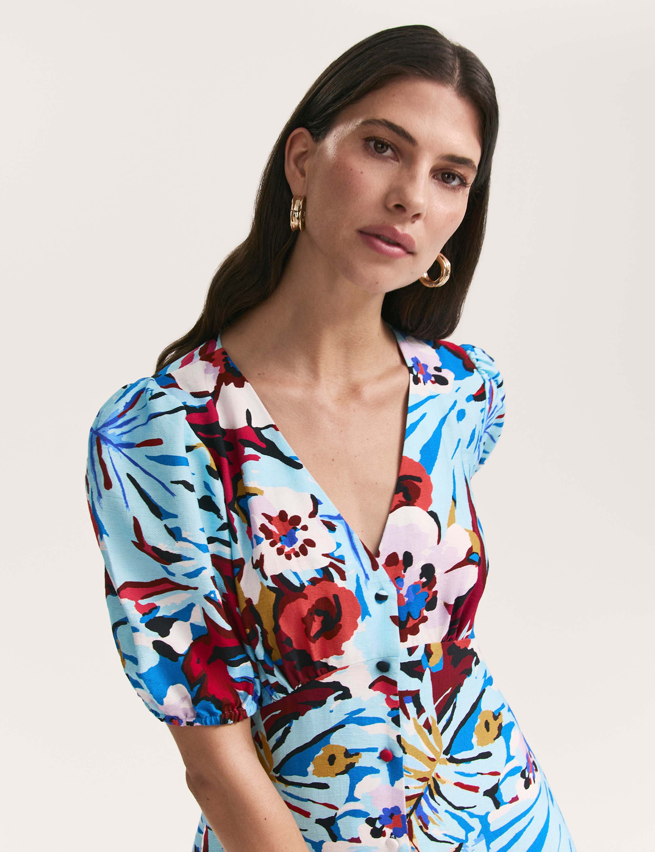 Floral V-Neck Button Through Midi Tea Dress 3 of 4