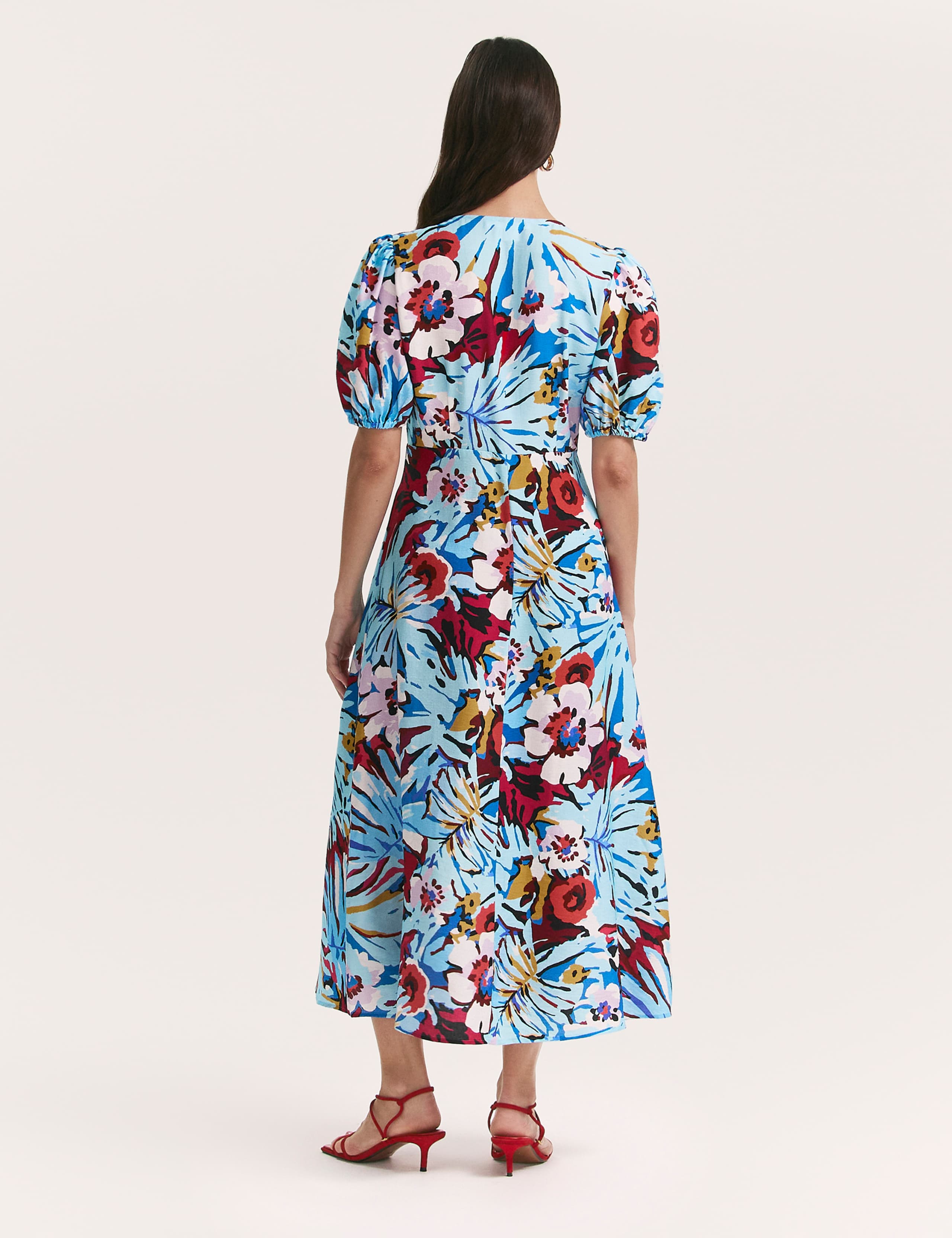 Floral V-Neck Button Through Midi Tea Dress 4 of 4
