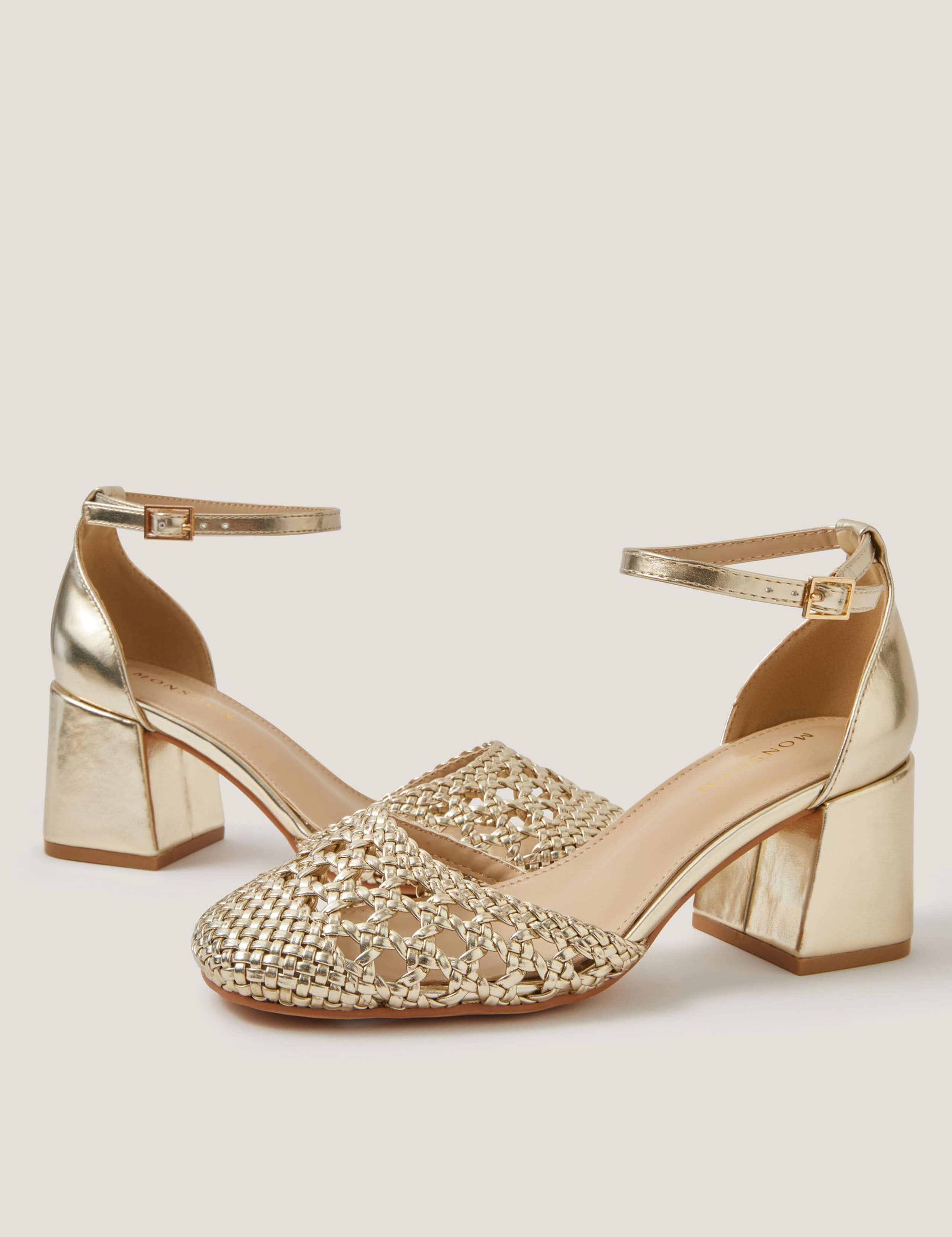 Metallic Braided Block Heel Sandals 1 of 2