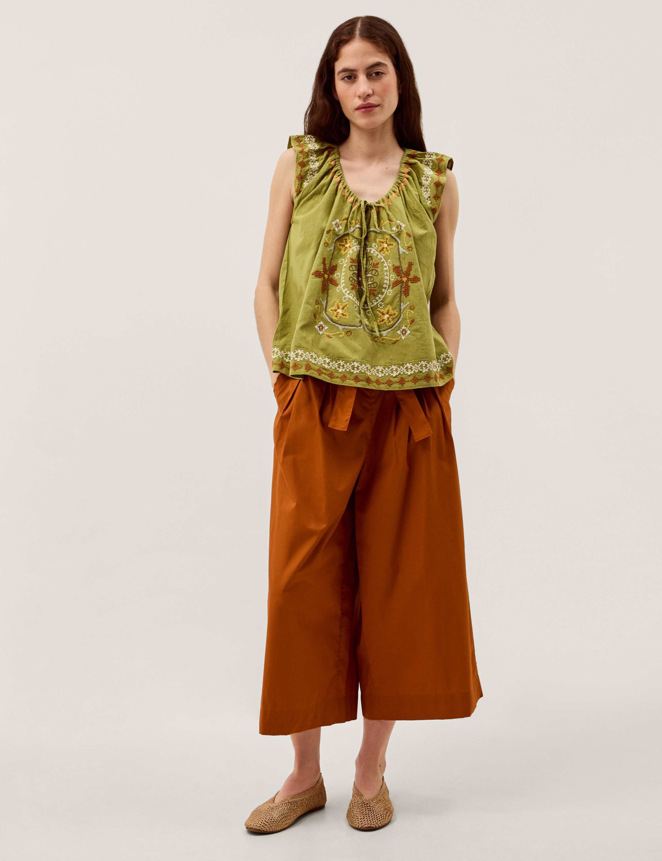Pure Cotton Embroidered Tie Neck Blouse 3 of 5