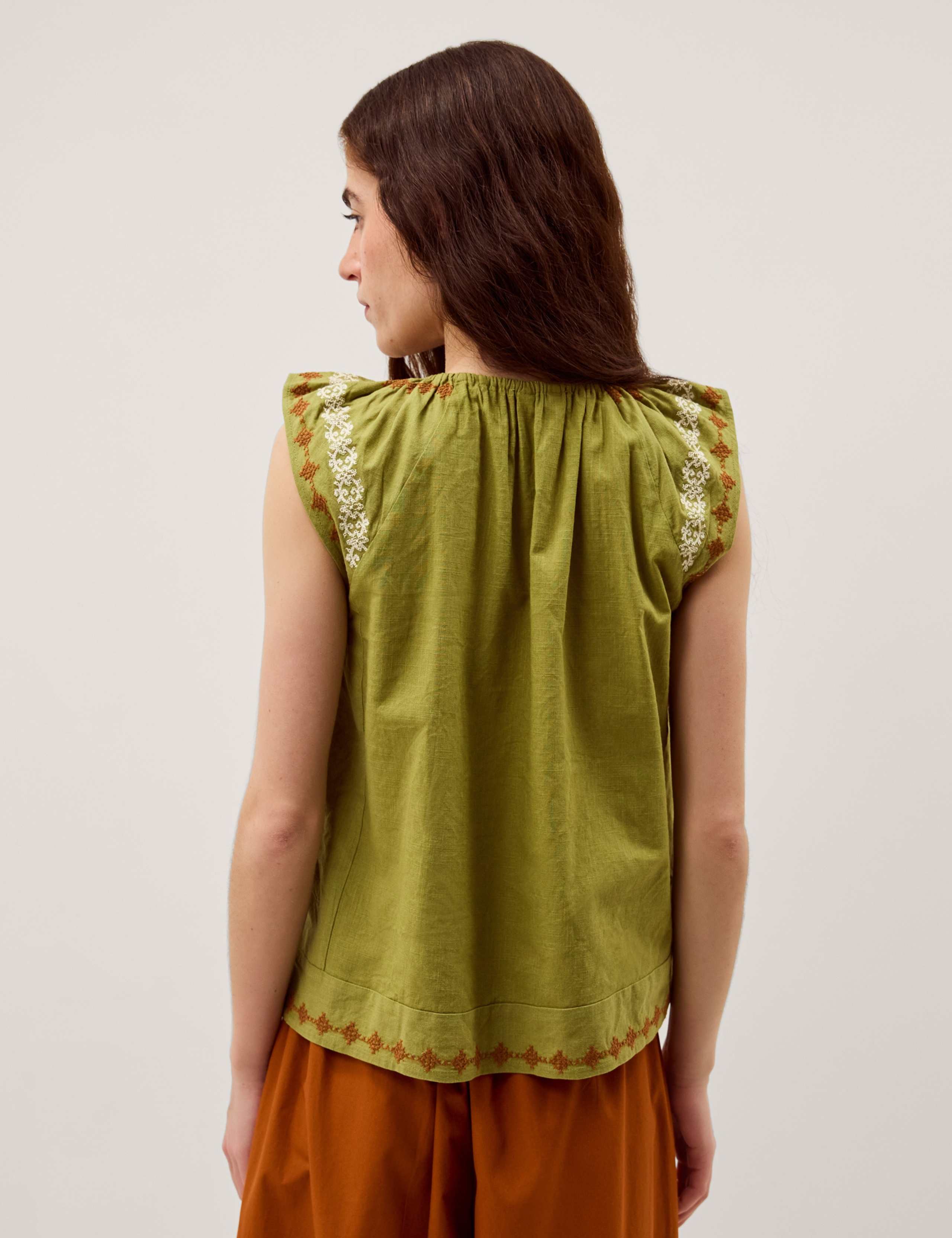 Pure Cotton Embroidered Tie Neck Blouse 4 of 5