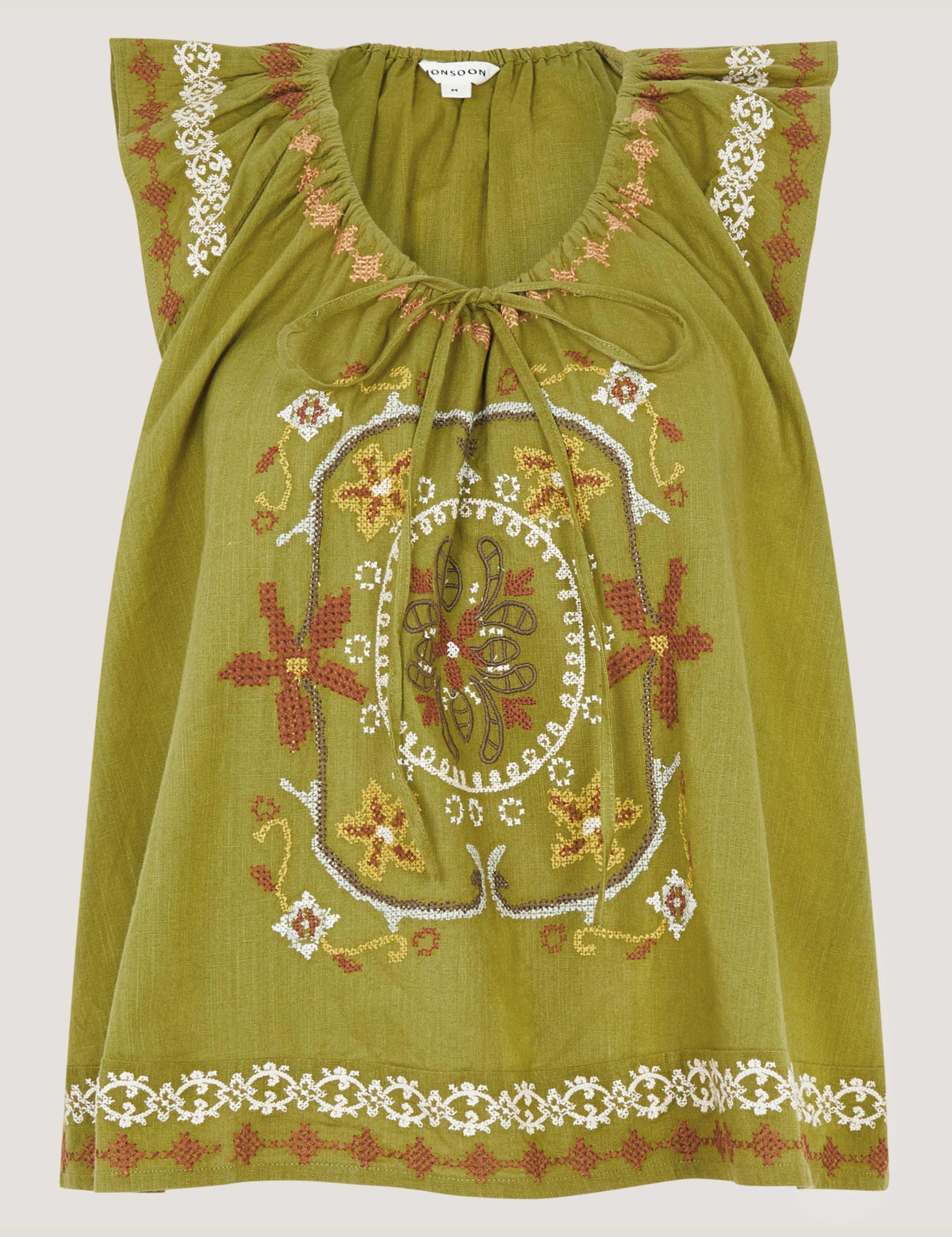 Pure Cotton Embroidered Tie Neck Blouse 2 of 5