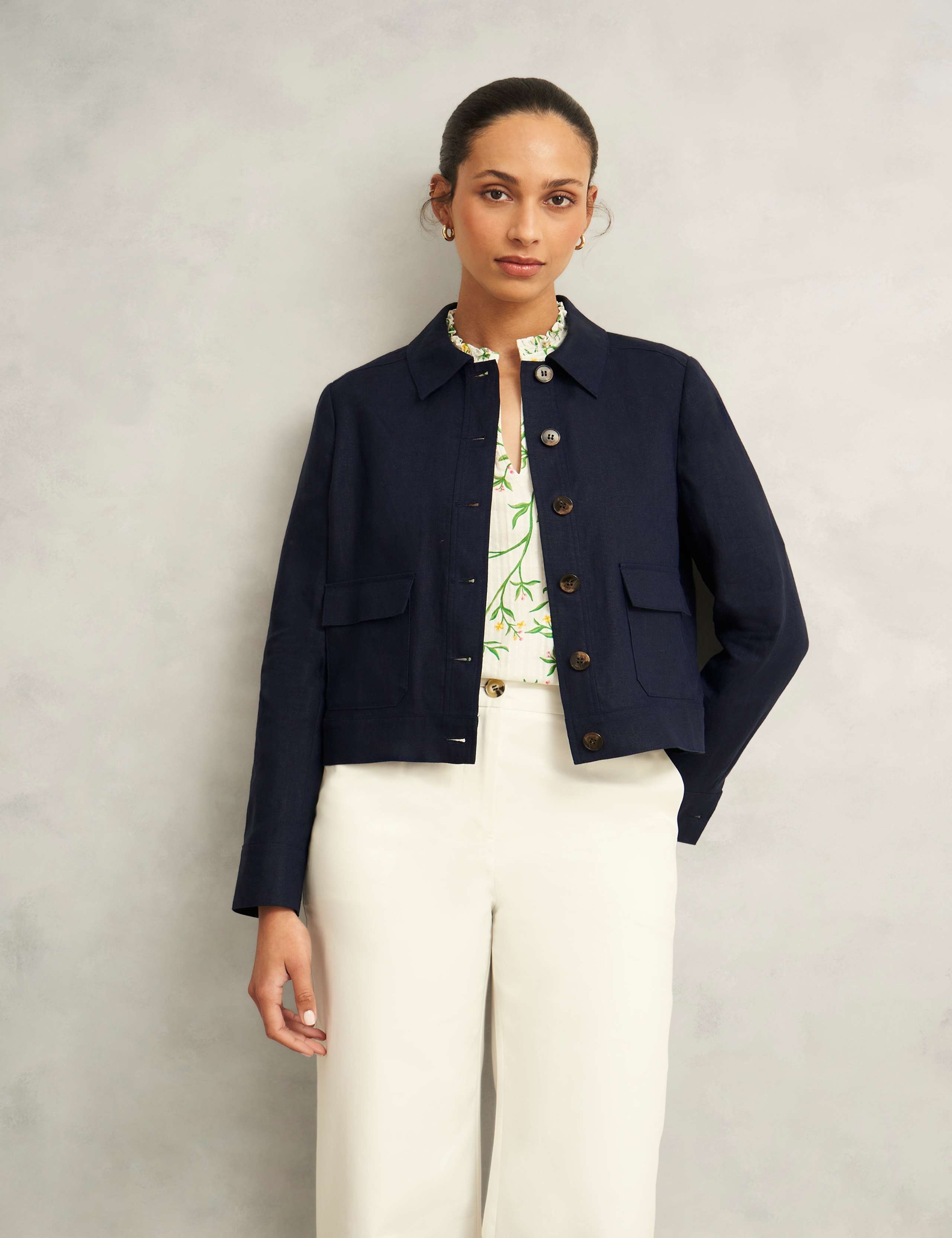 Pure Linen Lightweight Cropped Jacket 1 of 8