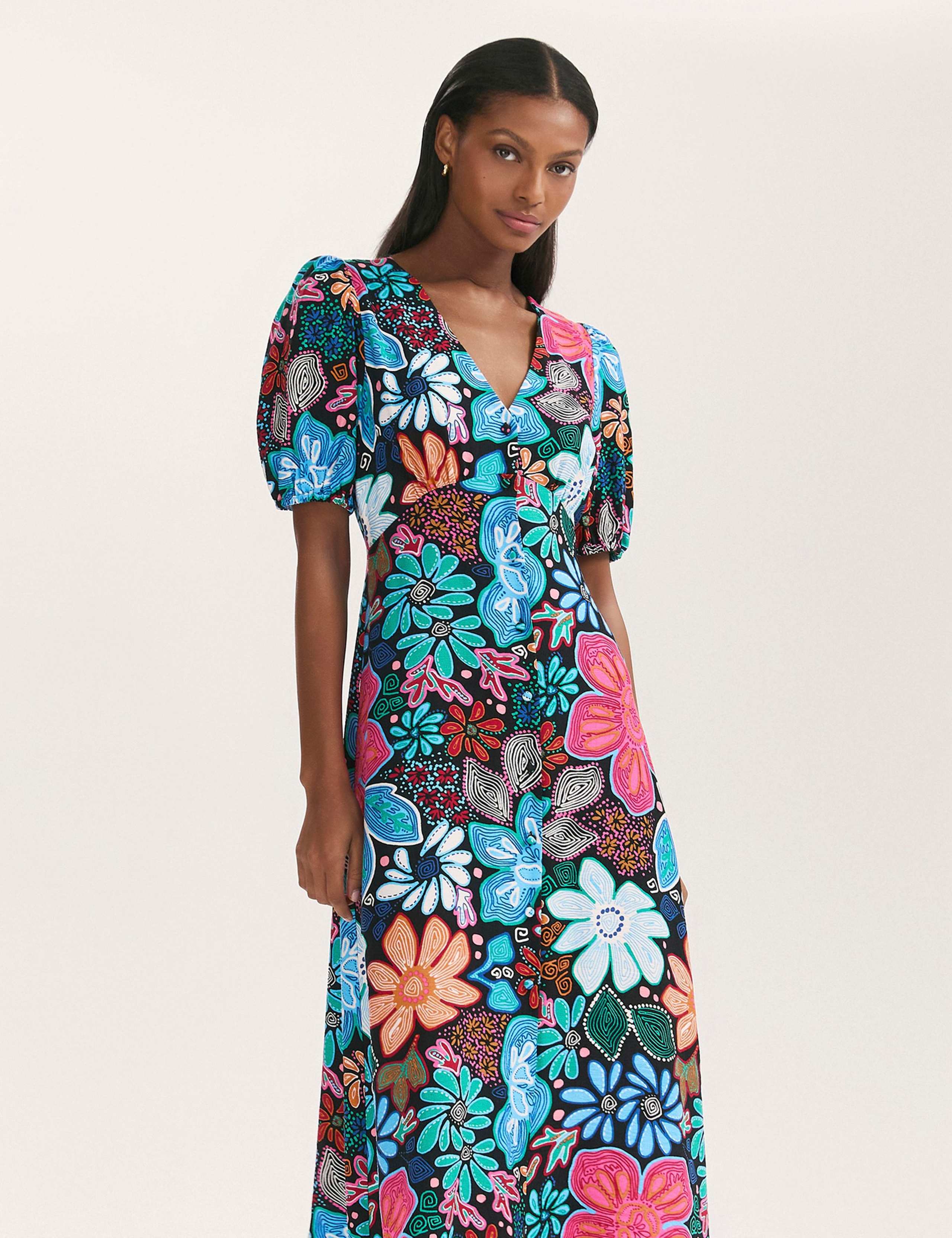 Floral V-Neck Midi Tea Dress 2 of 4