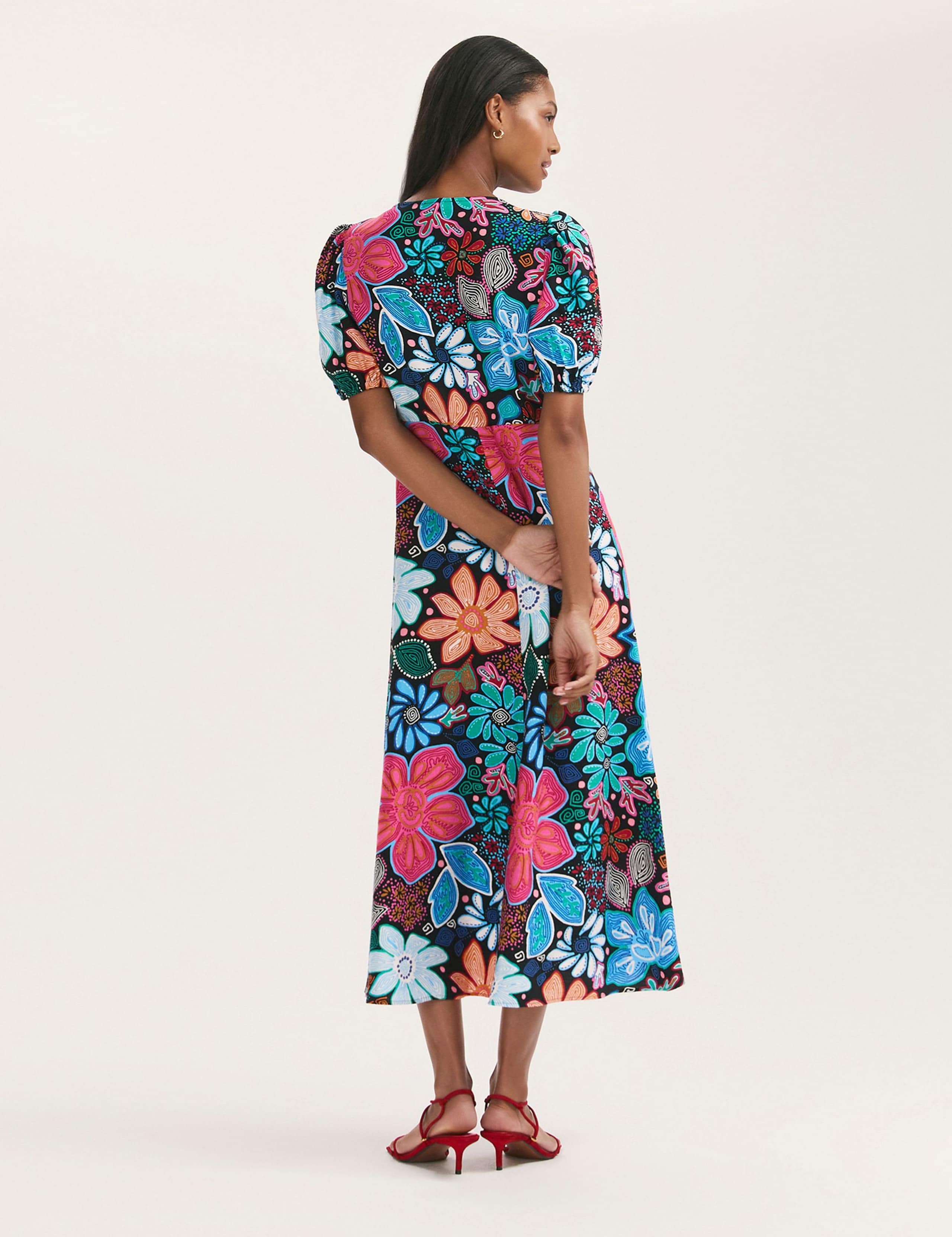Floral V-Neck Midi Tea Dress 3 of 4