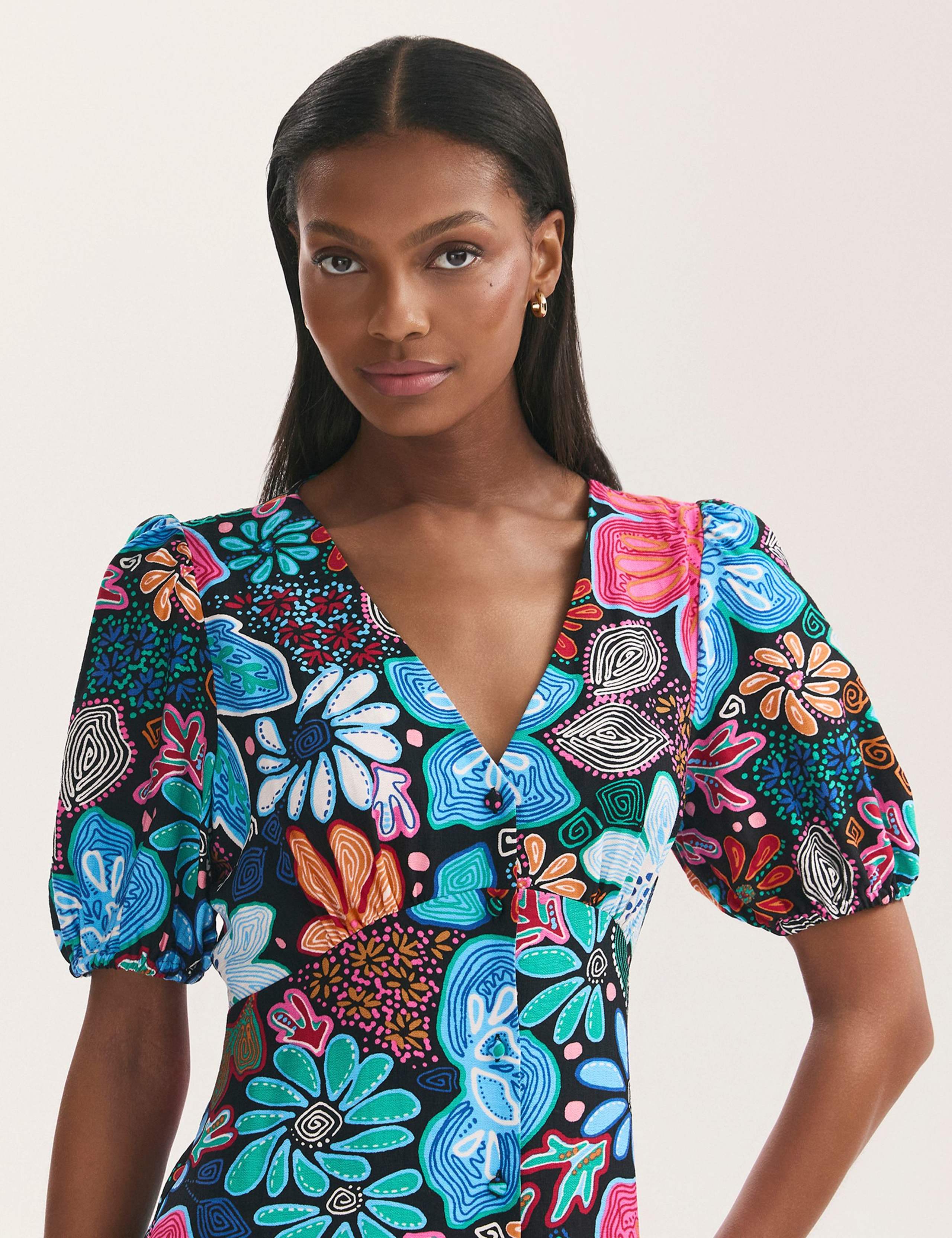 Floral V-Neck Midi Tea Dress 4 of 4