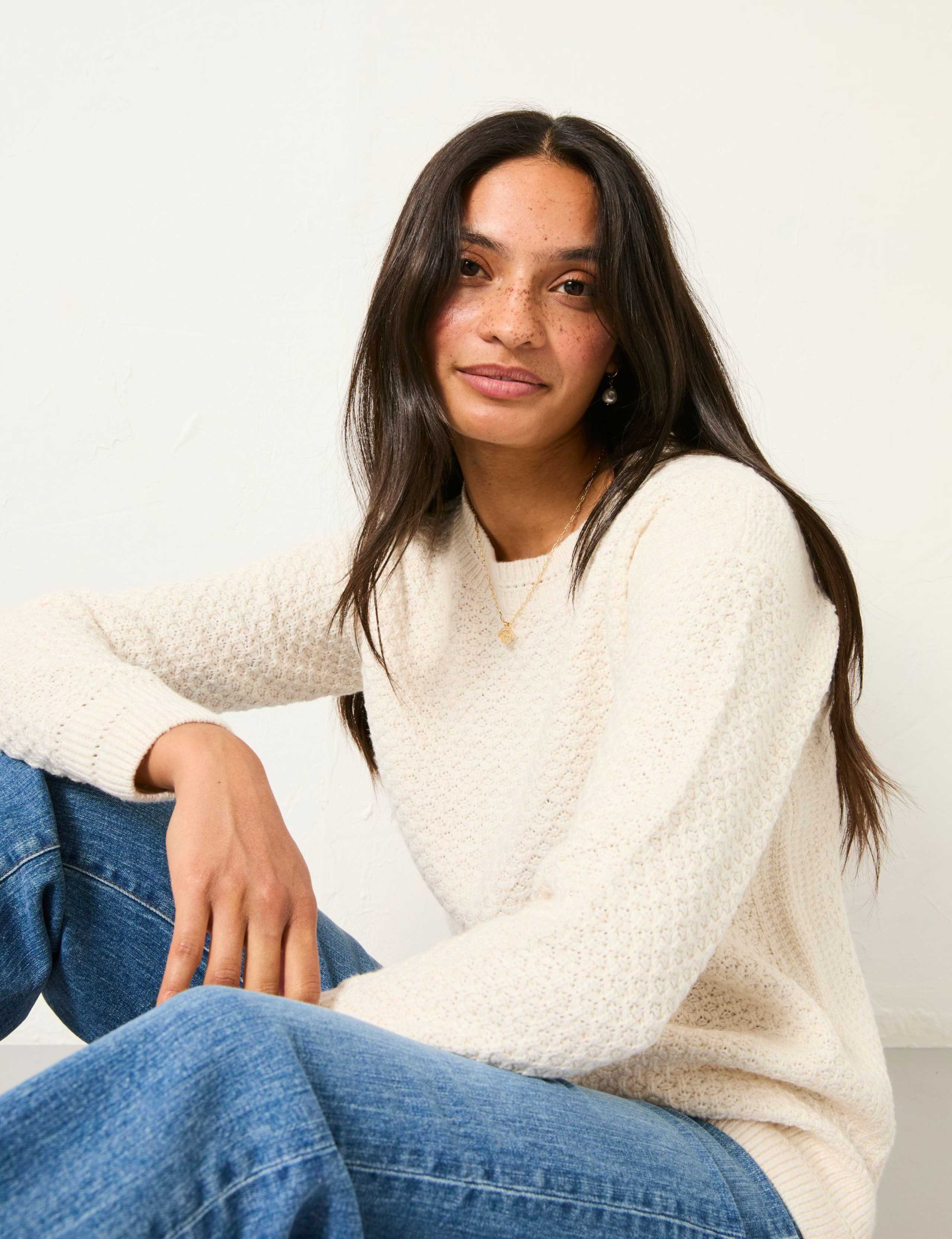 Textured Crew Neck Split Hem Jumper 1 of 4