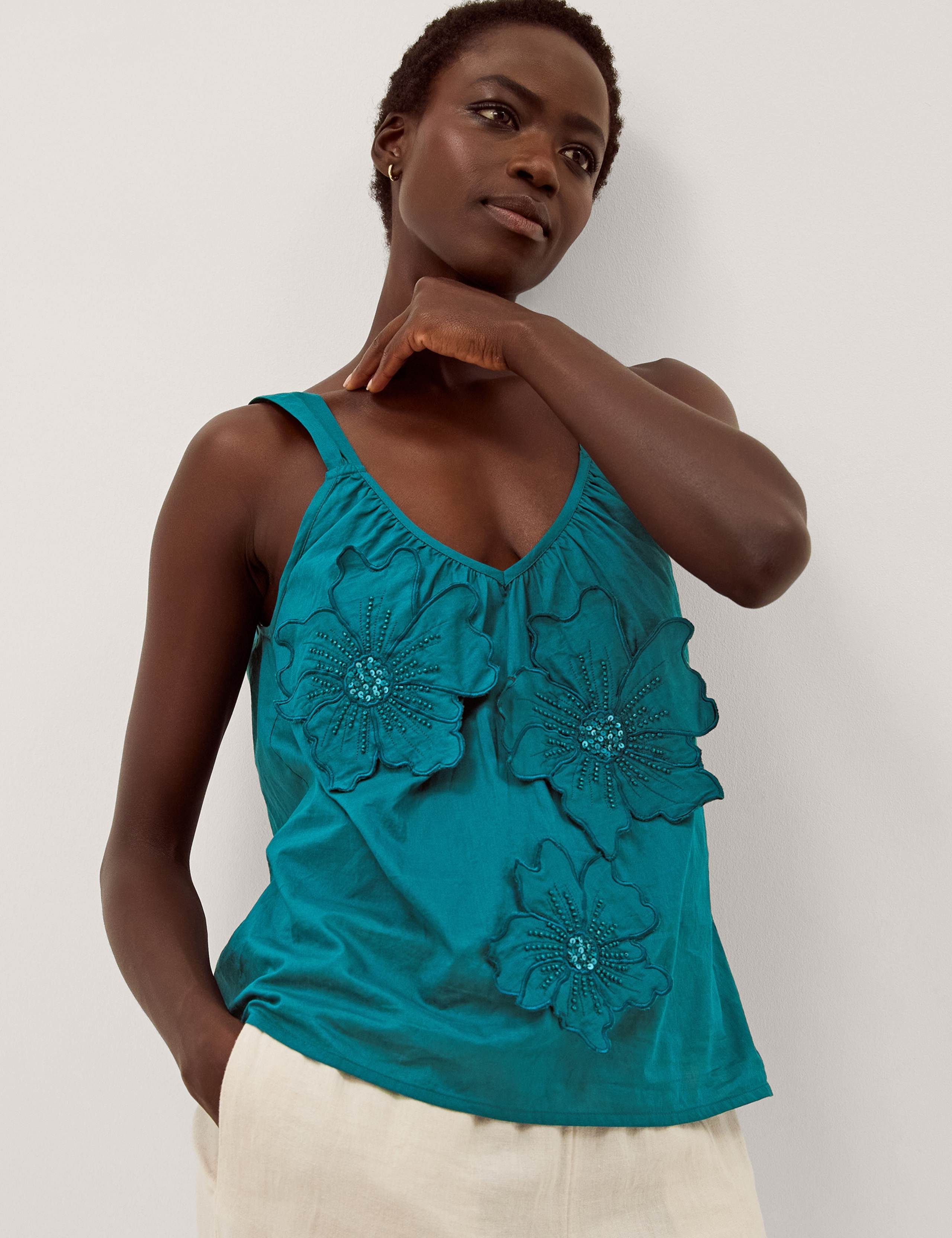 Pure Cotton Floral Embellished Cami Top 2 of 5
