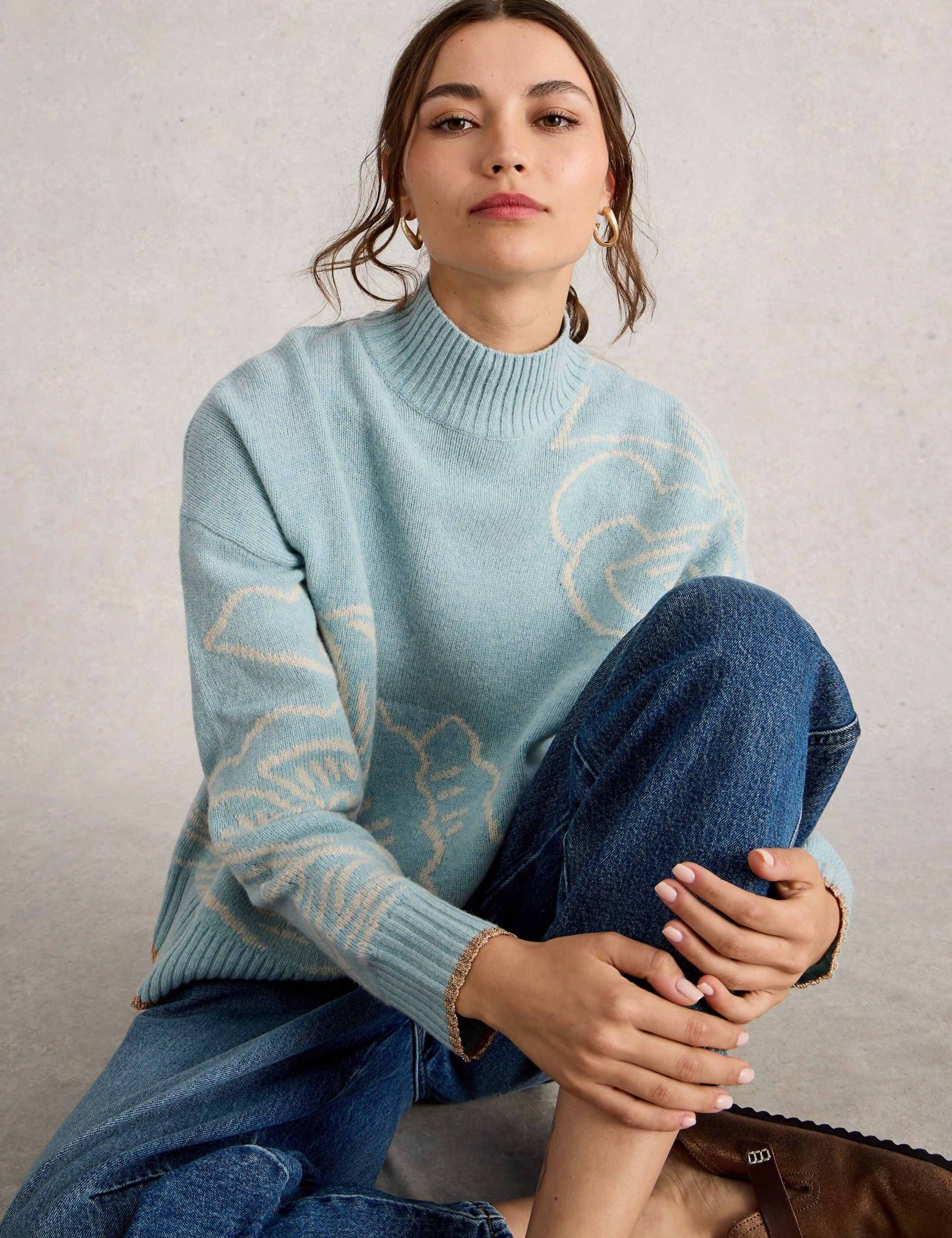 Wool Rich Floral Funnel Neck Jumper 3 of 6