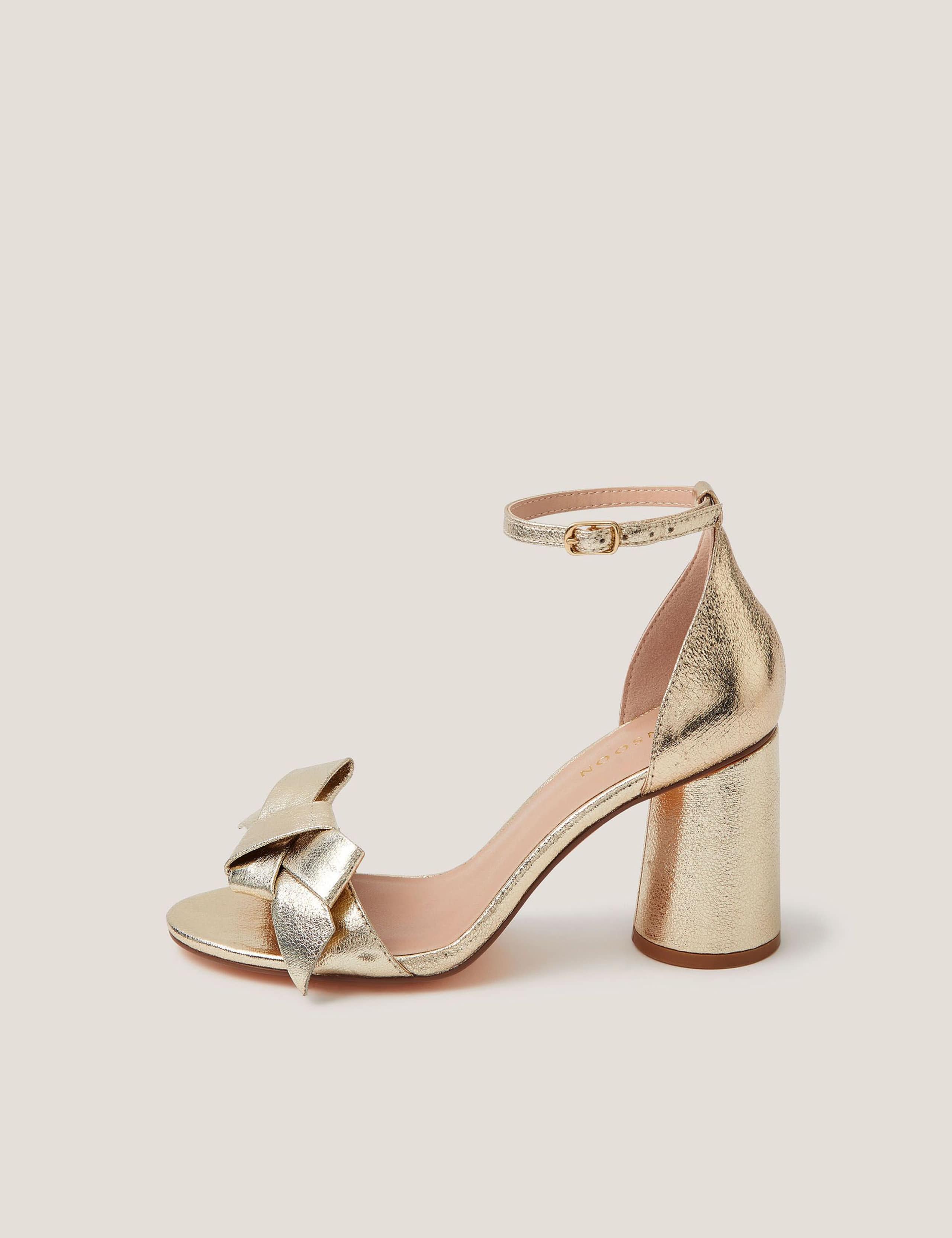 Metallic Bow Block Heel Sandals 1 of 3
