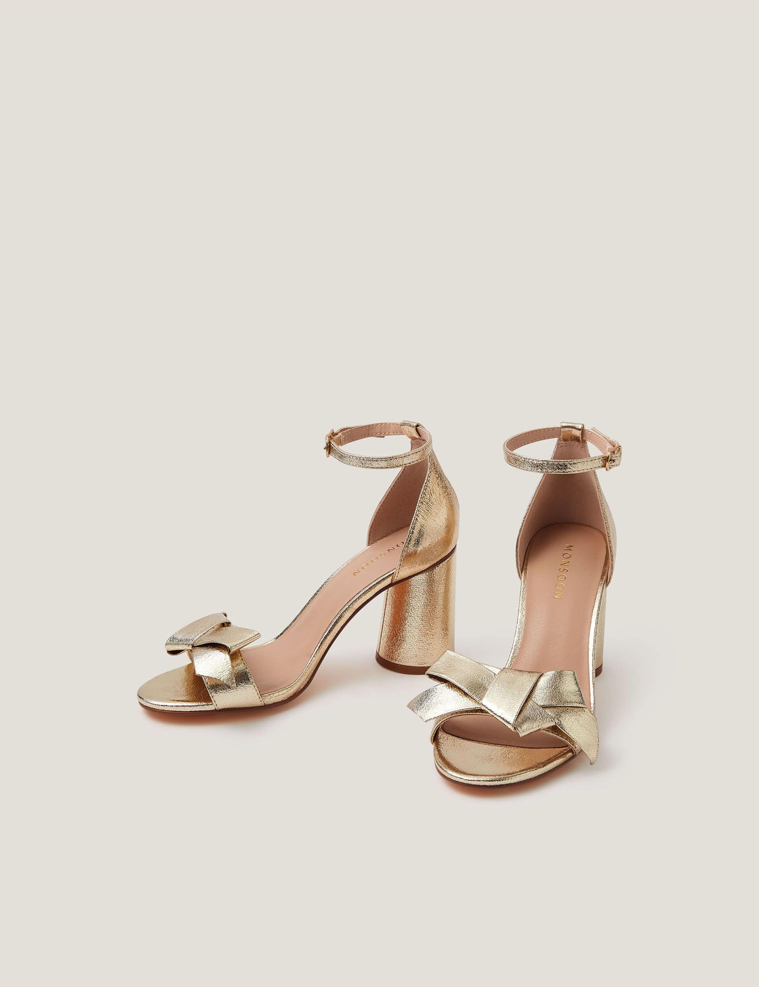 Metallic Bow Block Heel Sandals 2 of 3