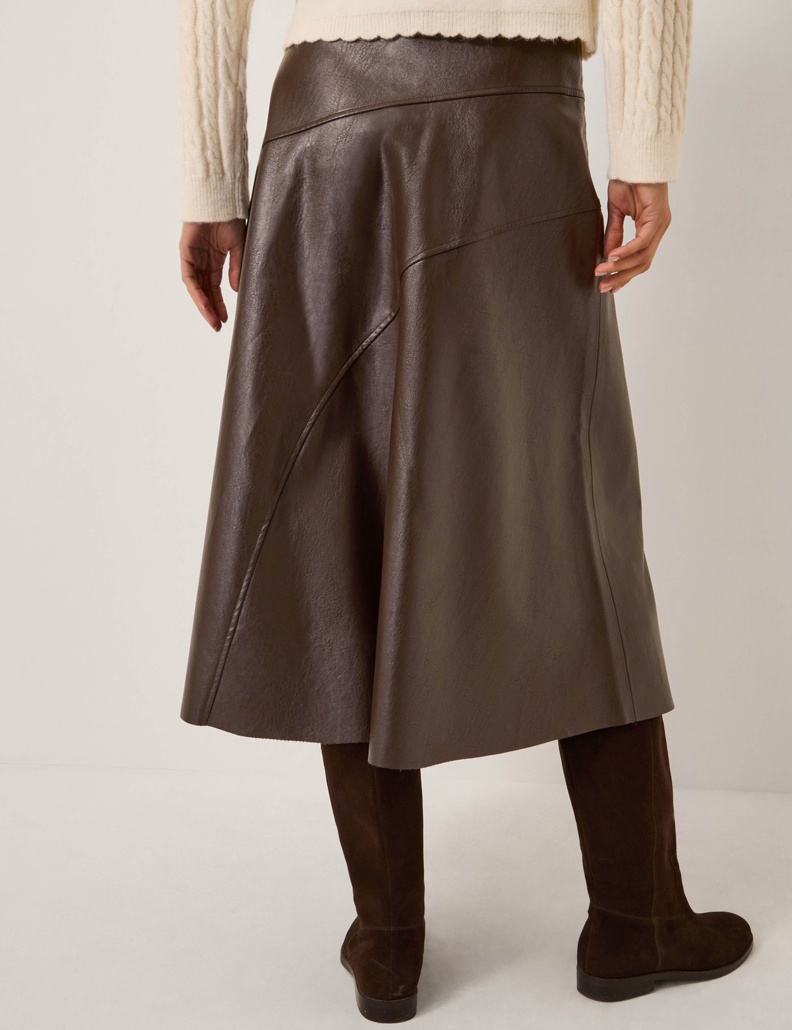 Faux Leather Midi A-Line Skirt 3 of 6