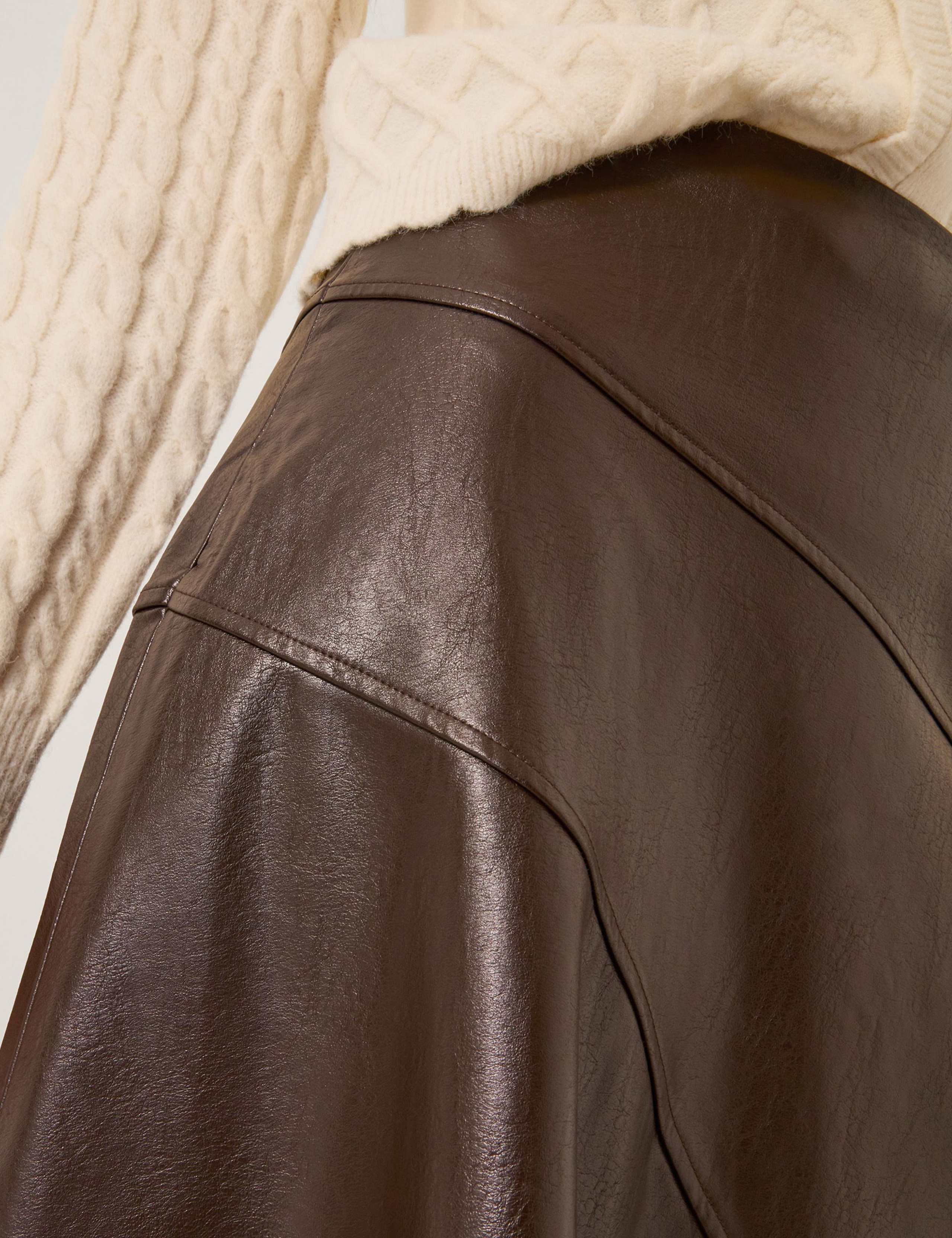 Faux Leather Midi A-Line Skirt 4 of 6