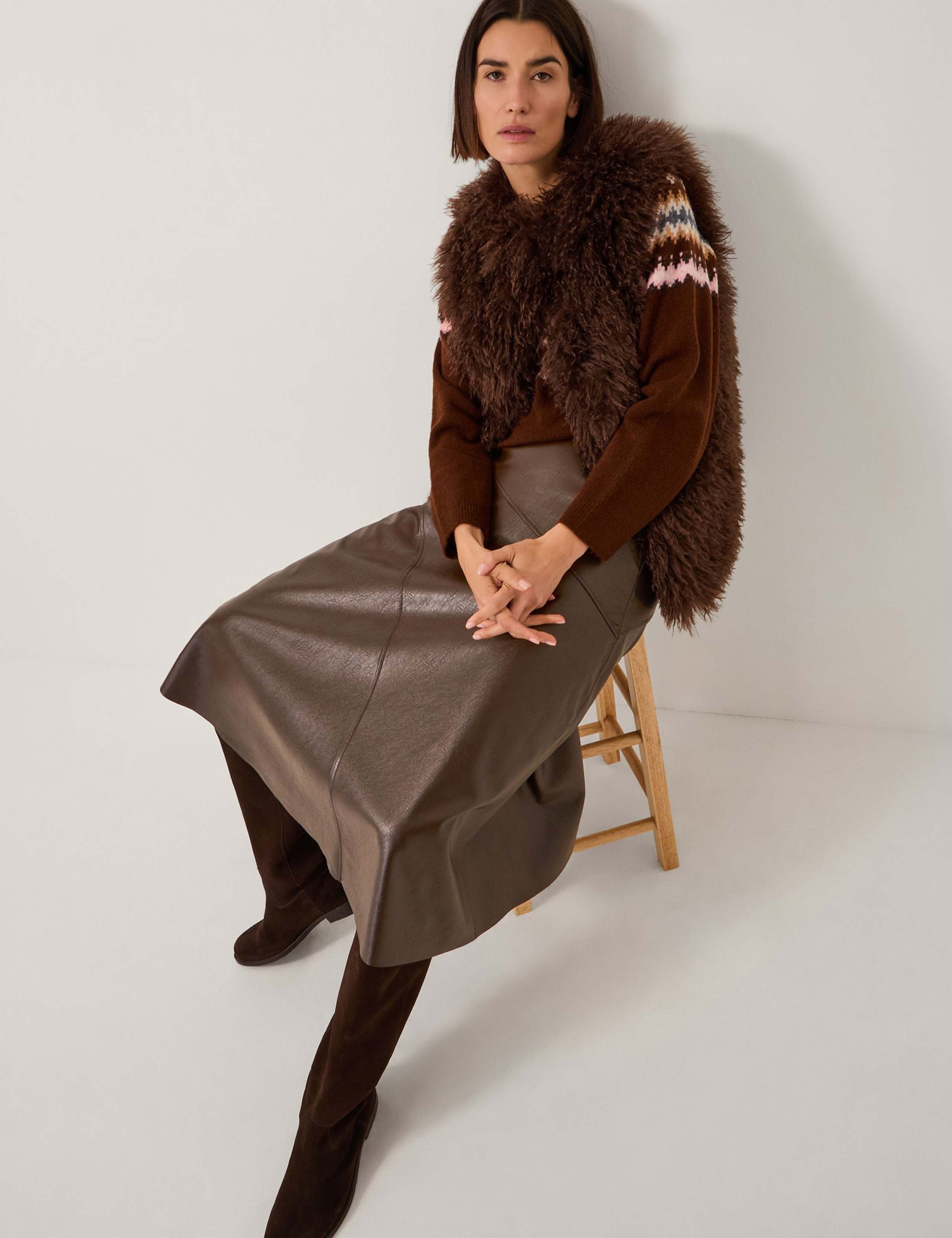 Faux Leather Midi A-Line Skirt 5 of 6