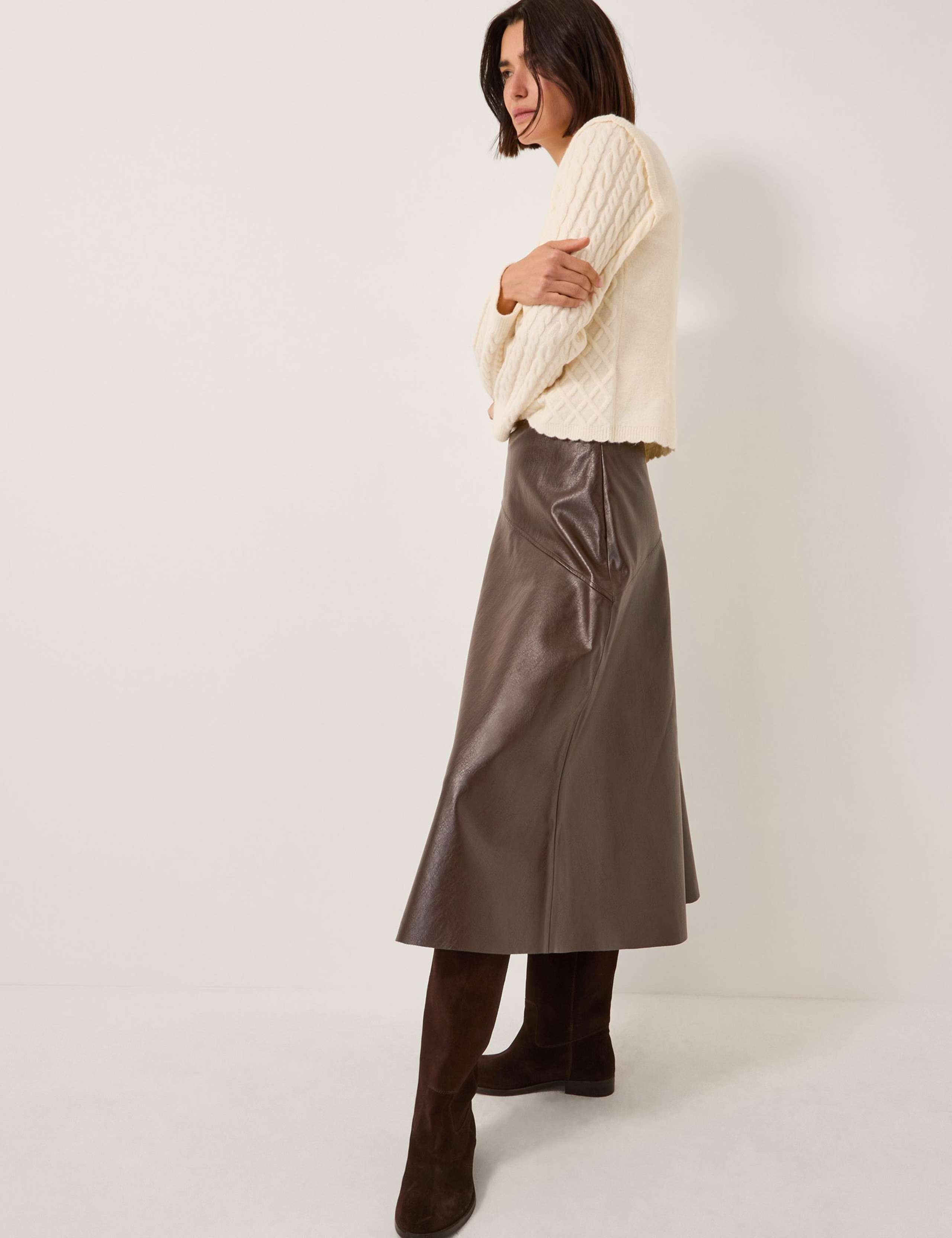 Faux Leather Midi A-Line Skirt 6 of 6