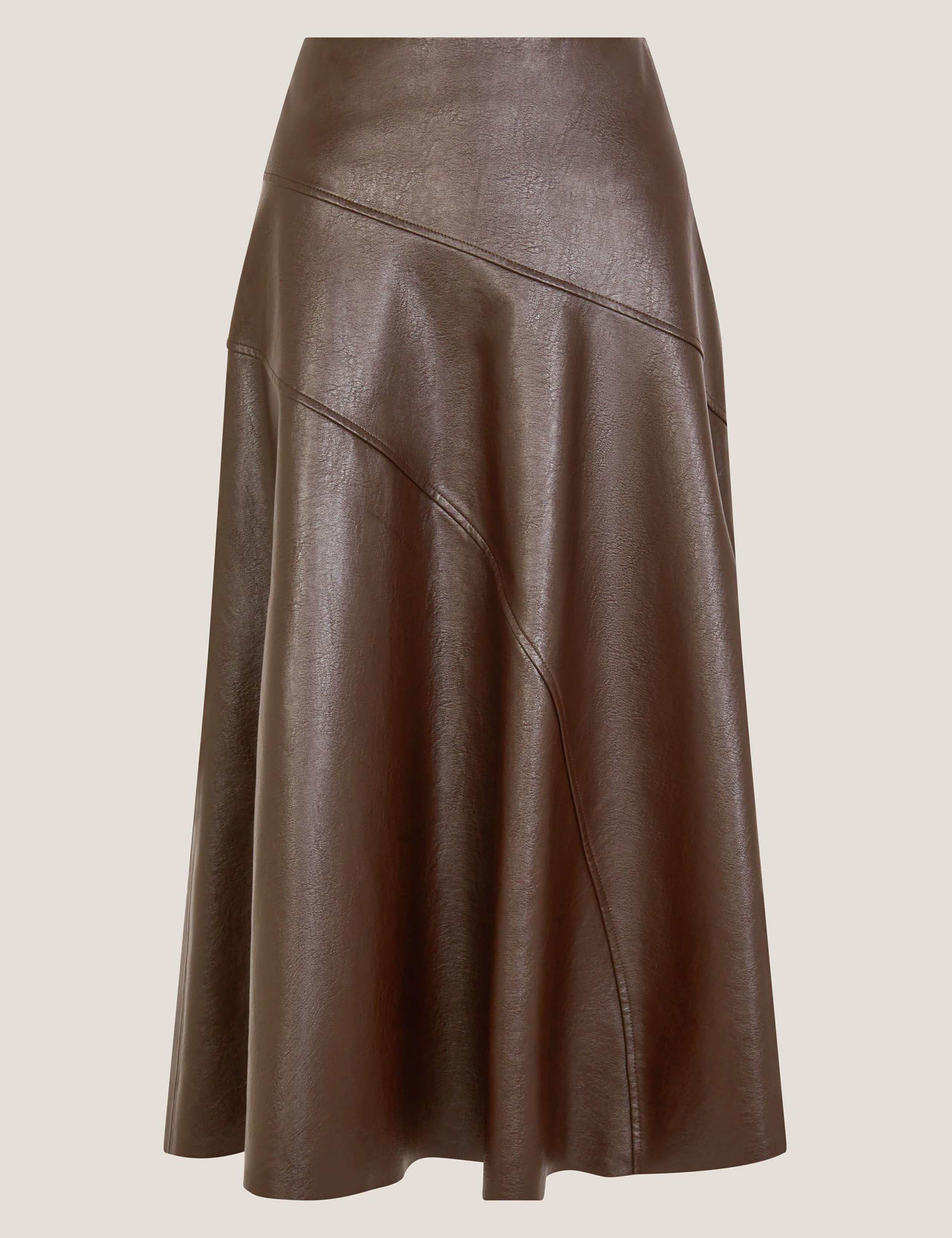 Faux Leather Midi A-Line Skirt 2 of 6