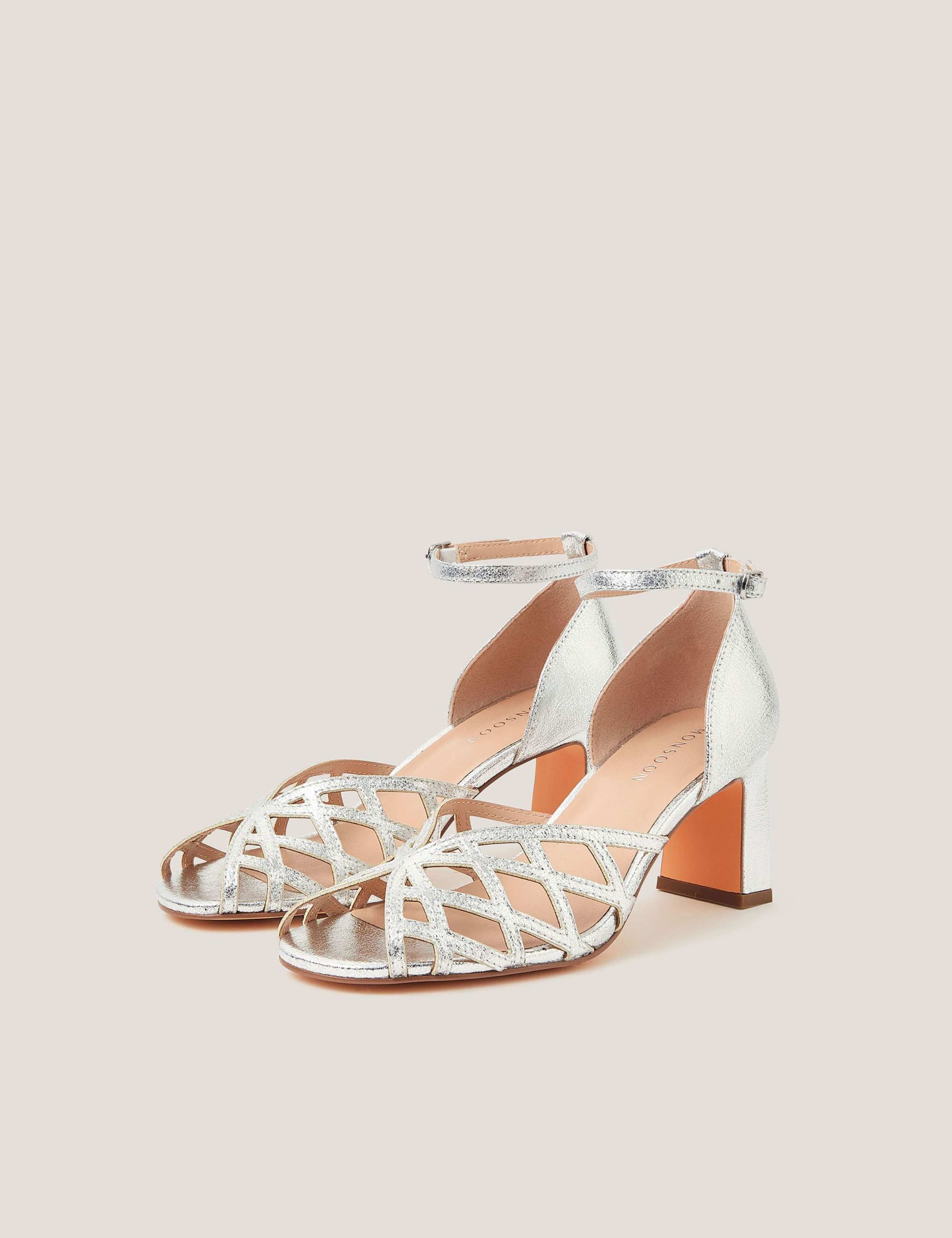 Metallic Caged Toe Block Heel Sandals 1 of 3