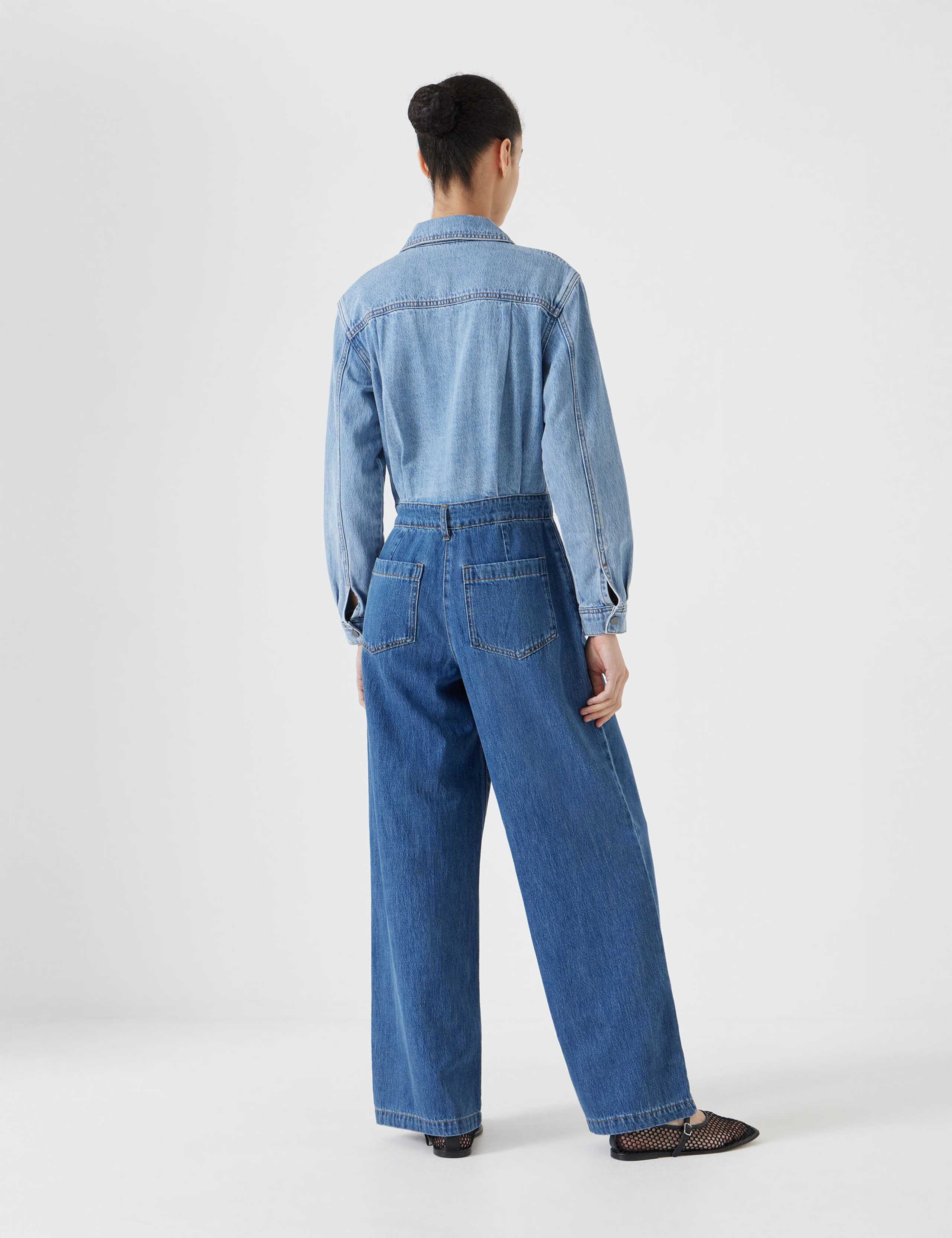 Lyocell Denim Two-Tone Long Sleeve Jumpsuit 3 of 5