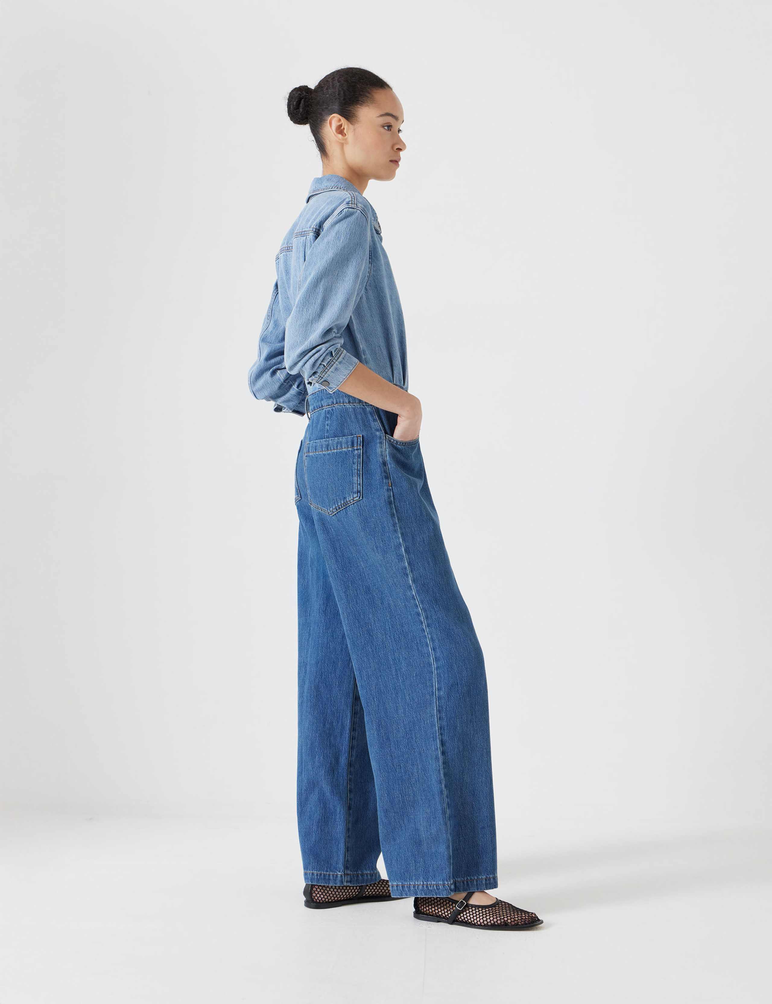 Lyocell Denim Two-Tone Long Sleeve Jumpsuit 4 of 5