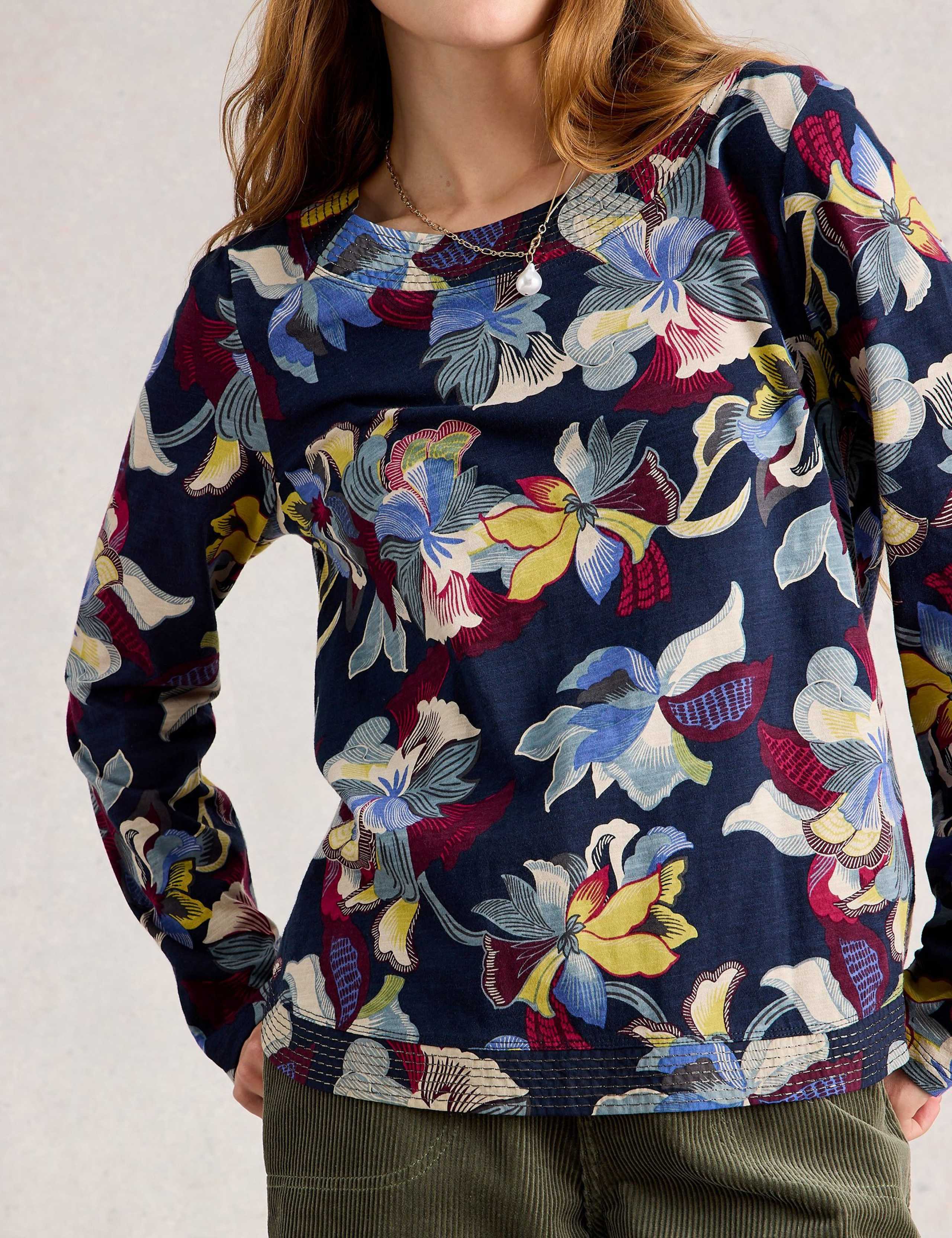 Pure Cotton Floral Crew Neck Top 3 of 6