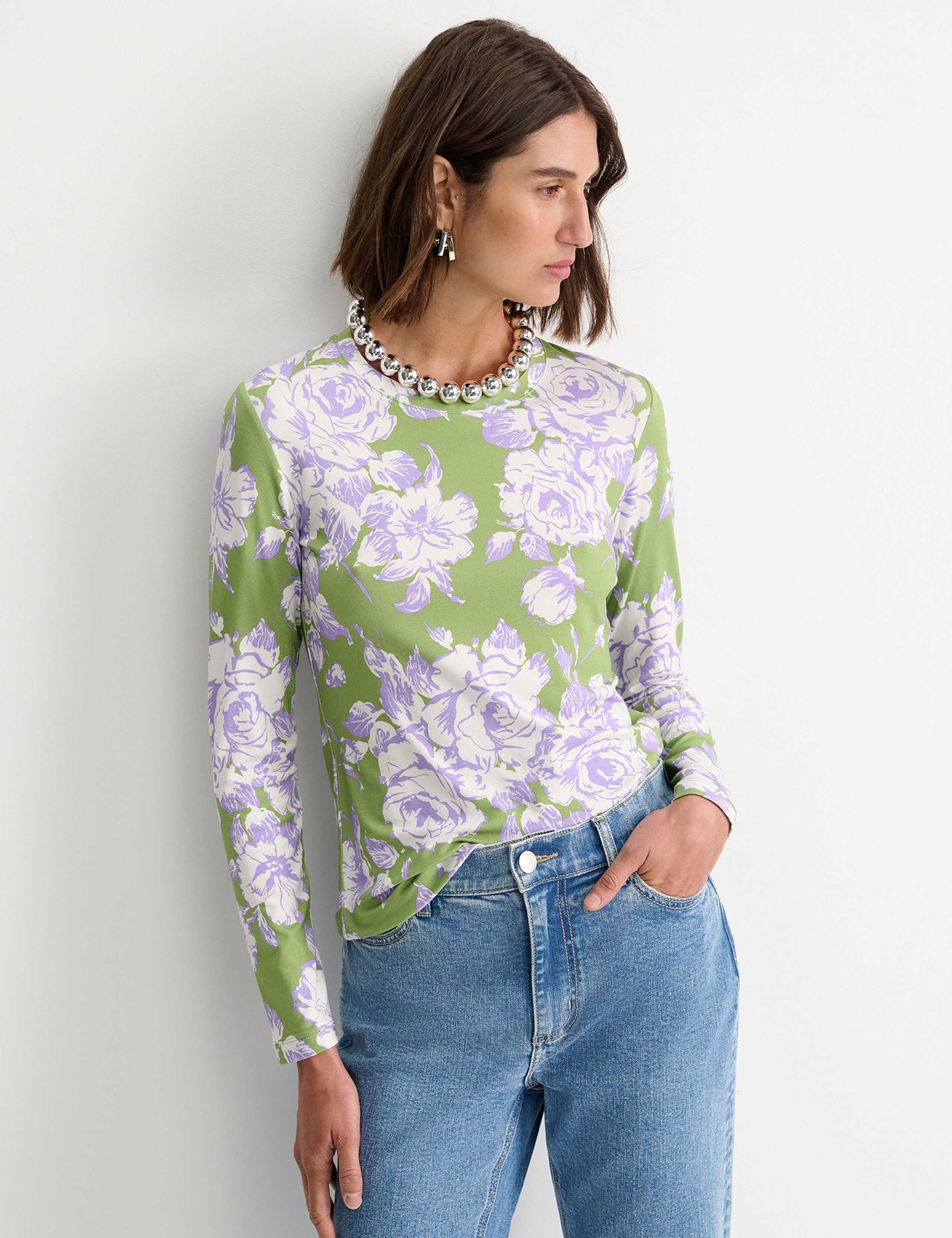 Jersey Floral Round Neck Top 4 of 5