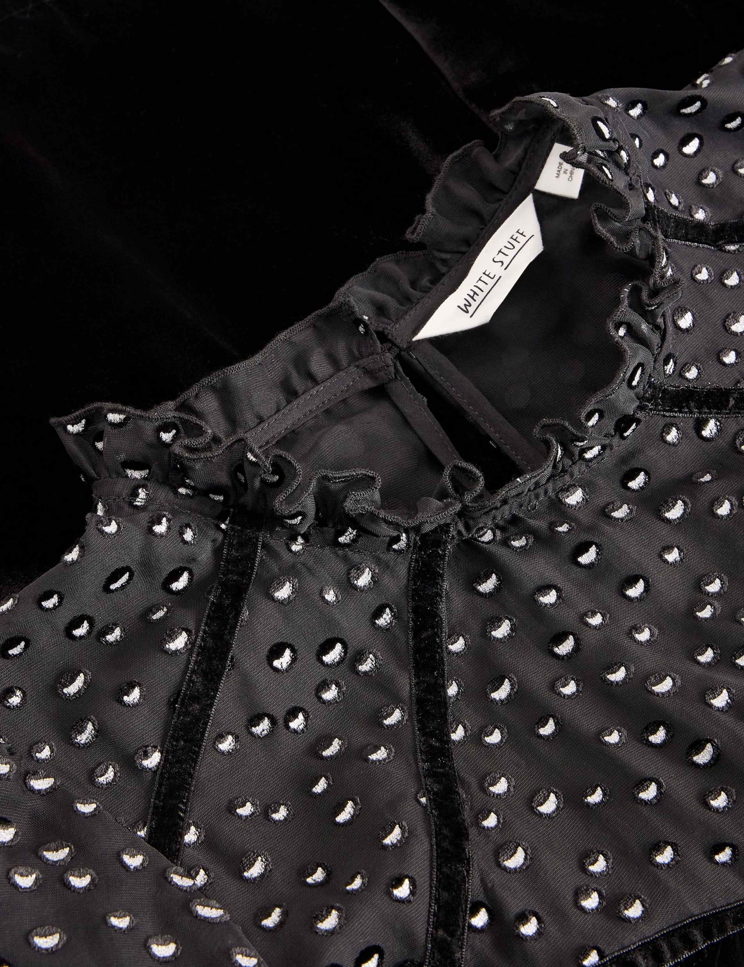 Velvet and Mesh Printed Frill Puff Sleeve Blouse 6 of 6