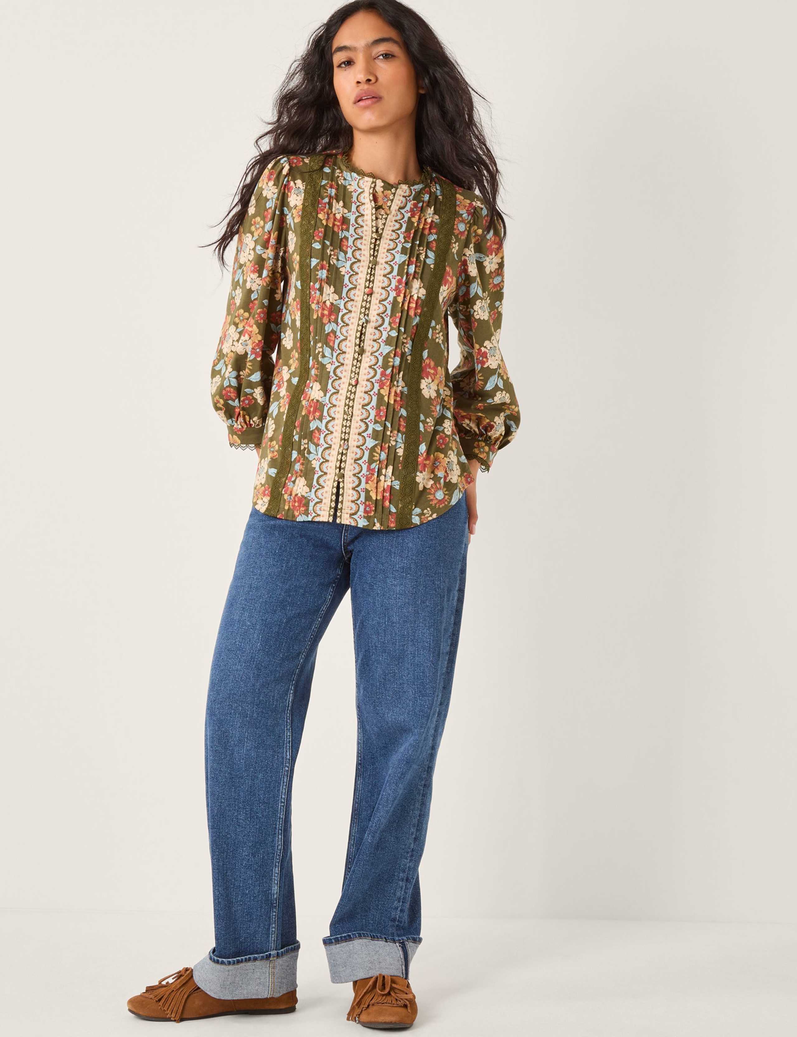 Pure Cotton Floral Pintuck Shirt 4 of 5