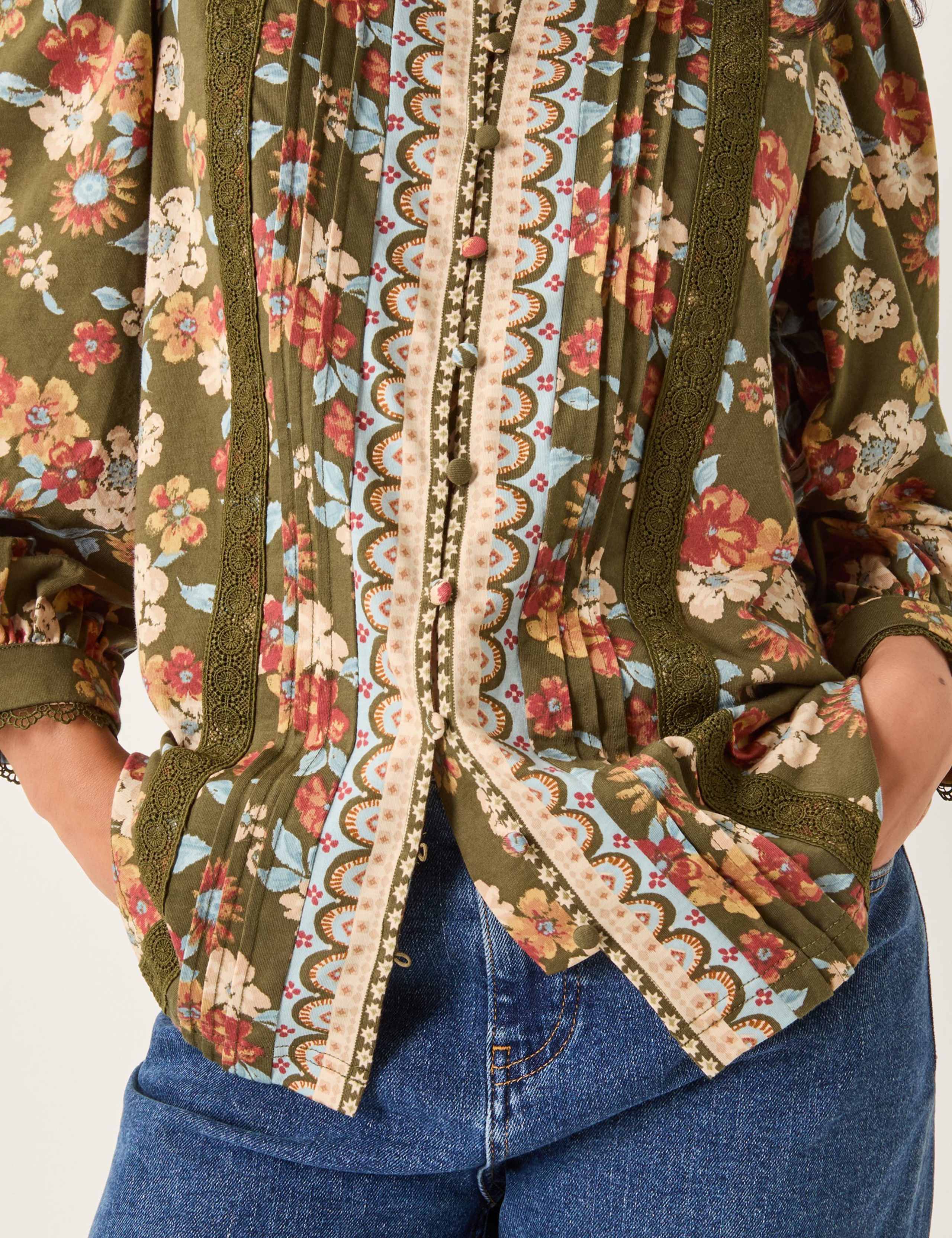 Pure Cotton Floral Pintuck Shirt 5 of 5