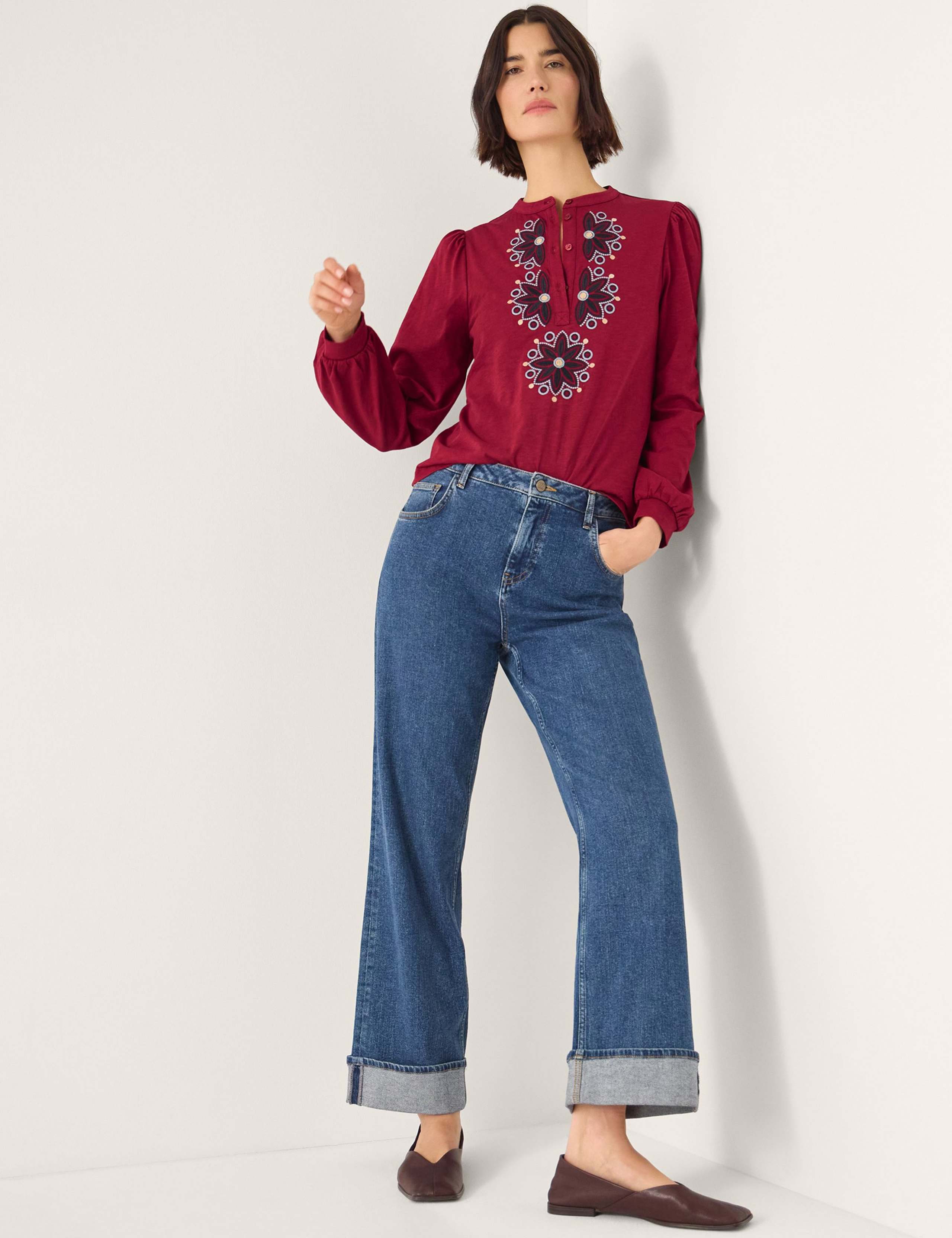 Pure Cotton Embroidered Blouson Sleeve Blouse 3 of 5