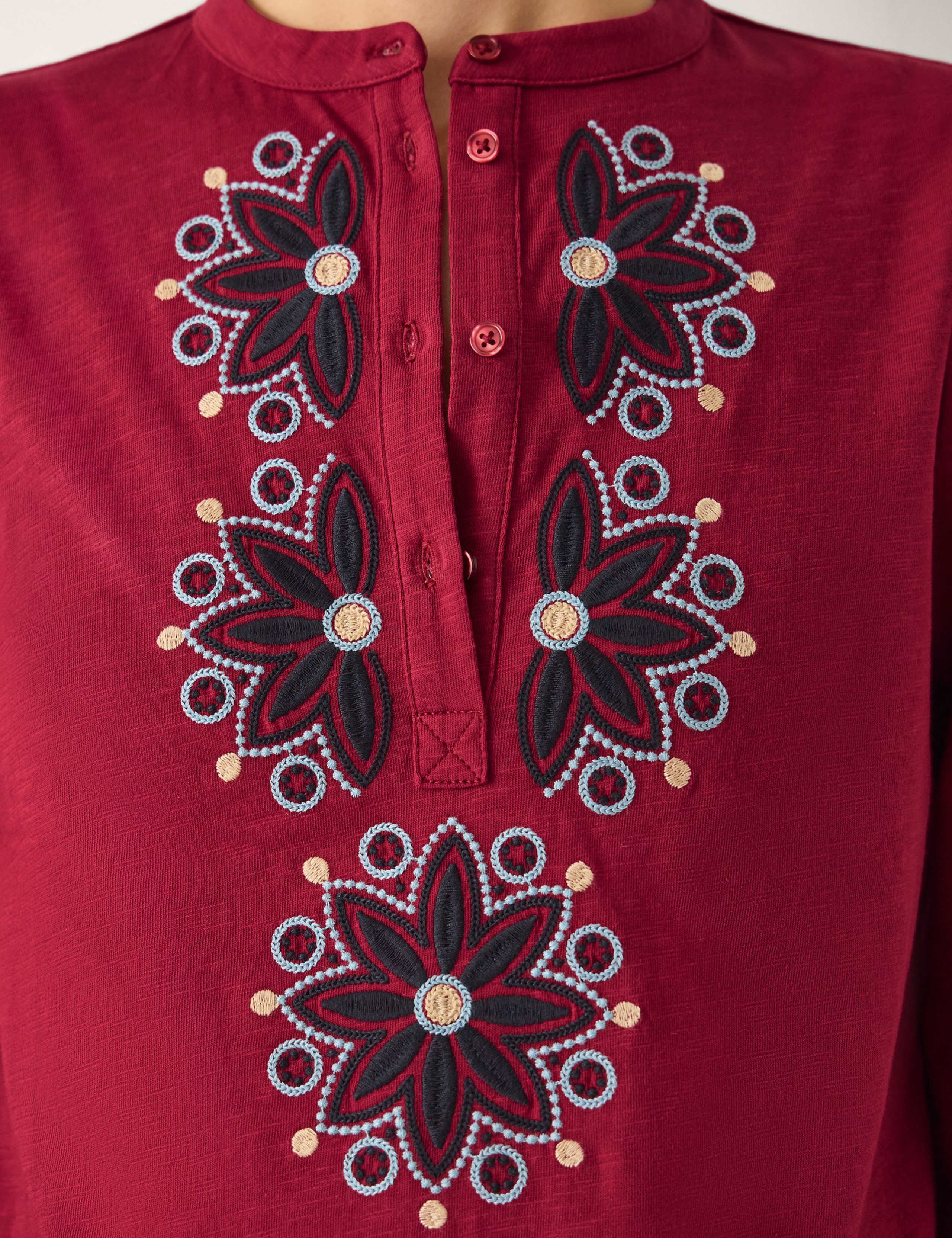 Pure Cotton Embroidered Blouson Sleeve Blouse 4 of 5