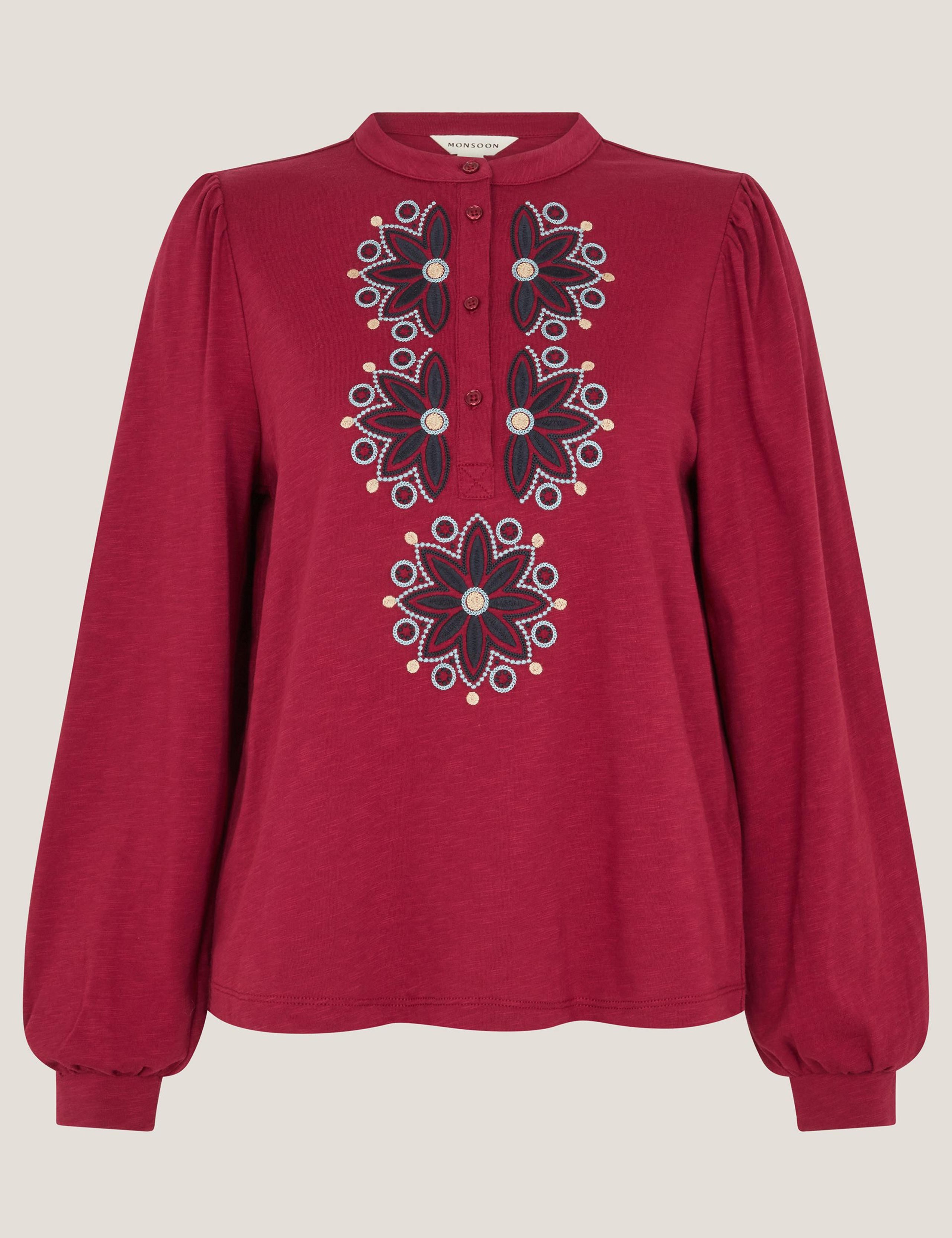 Pure Cotton Embroidered Blouson Sleeve Blouse 2 of 5