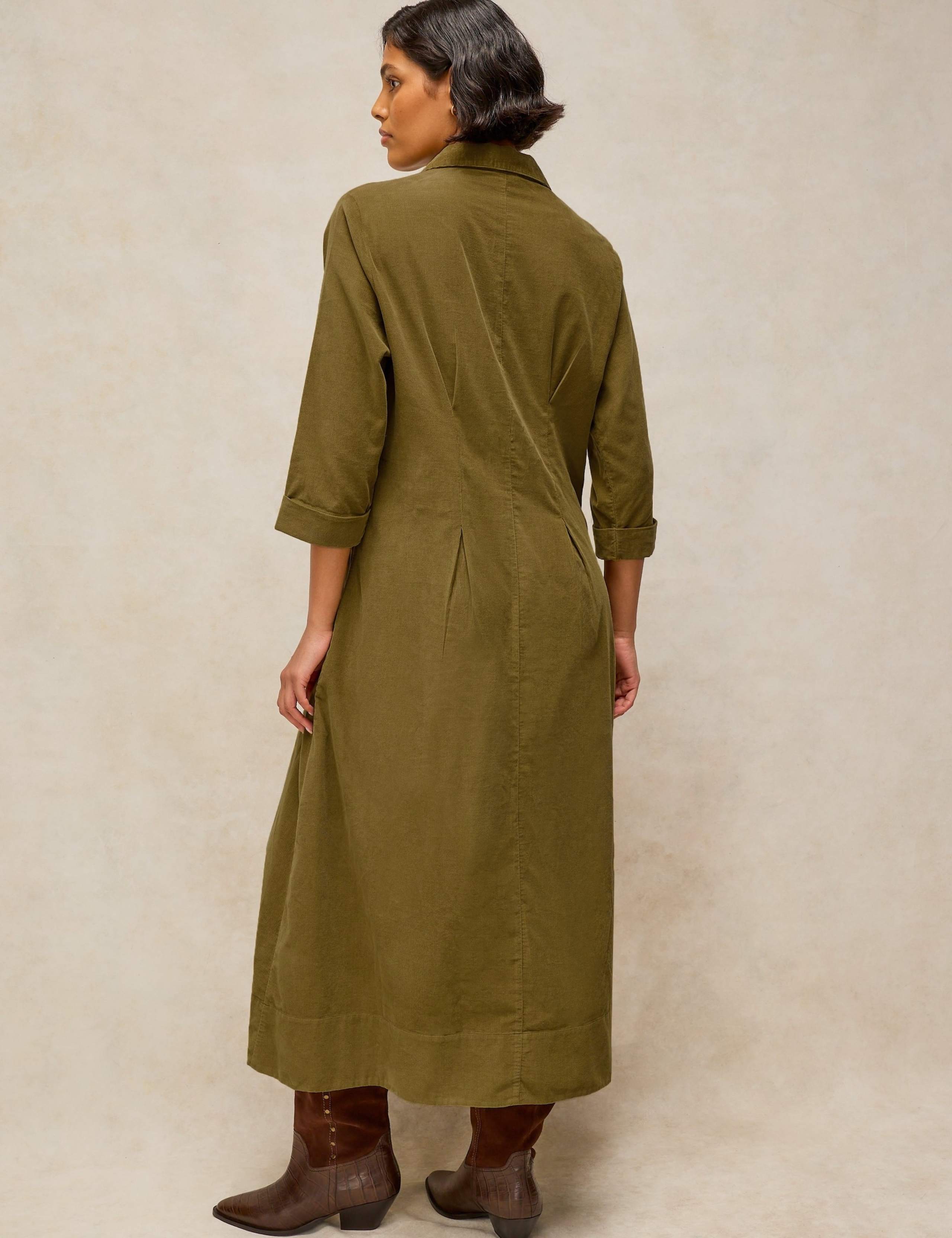 Cord Pleated Notch Neck Midi Dress 4 of 6