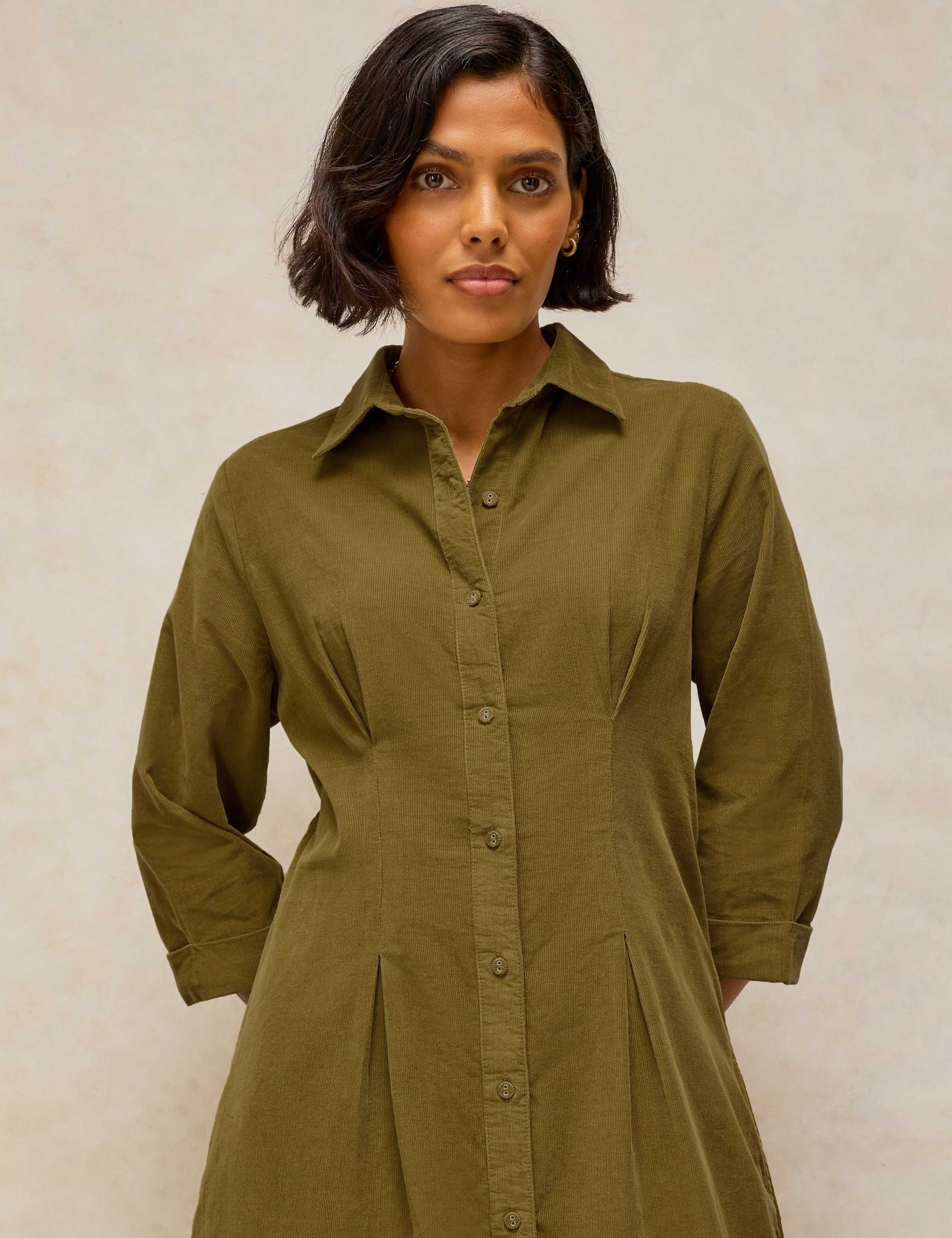 Cord Pleated Notch Neck Midi Dress 5 of 6