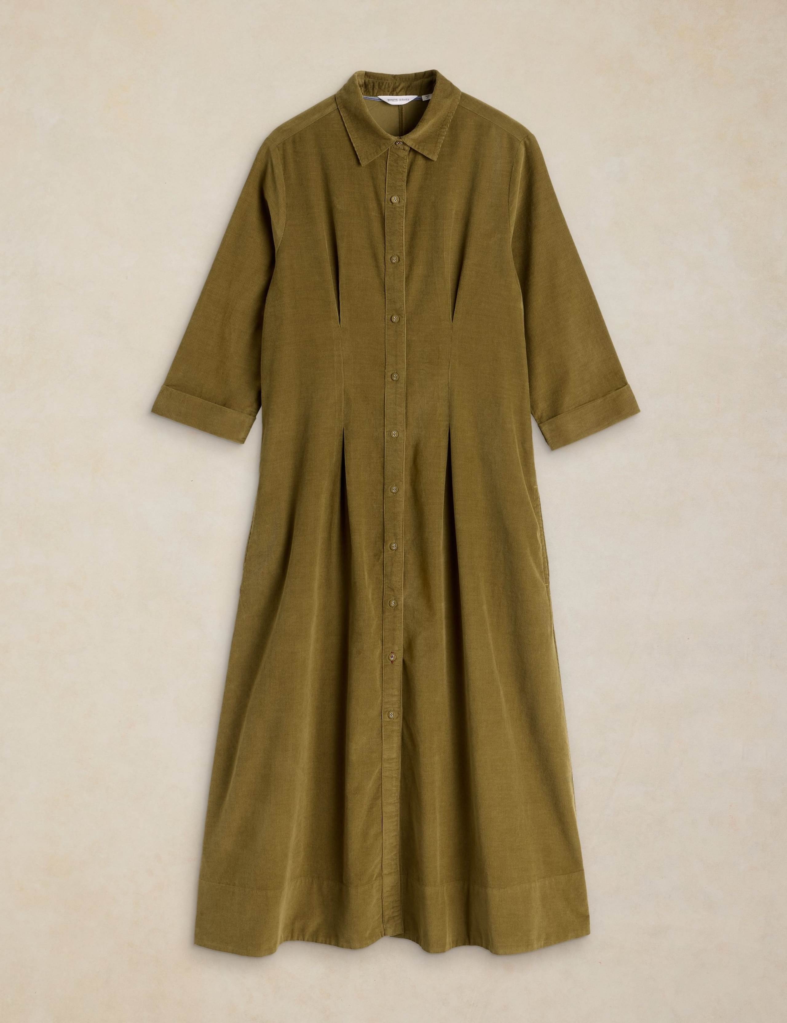 Cord Pleated Notch Neck Midi Dress 2 of 6