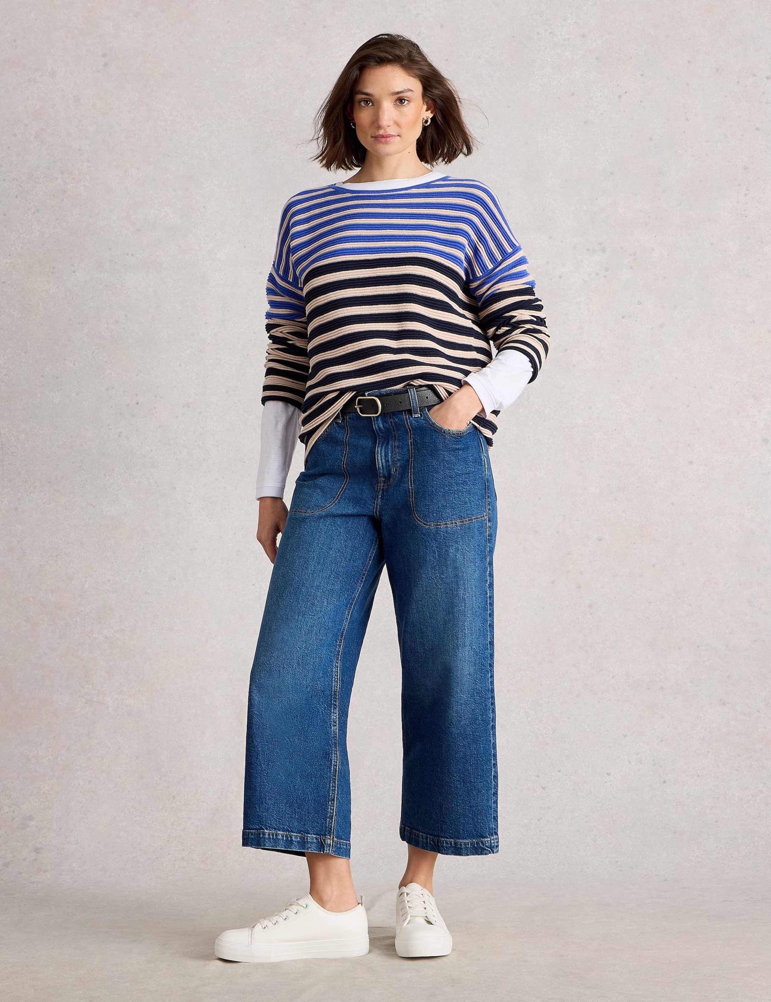 Pure Cotton Striped Ottoman Crew Neck Jumper 3 of 6