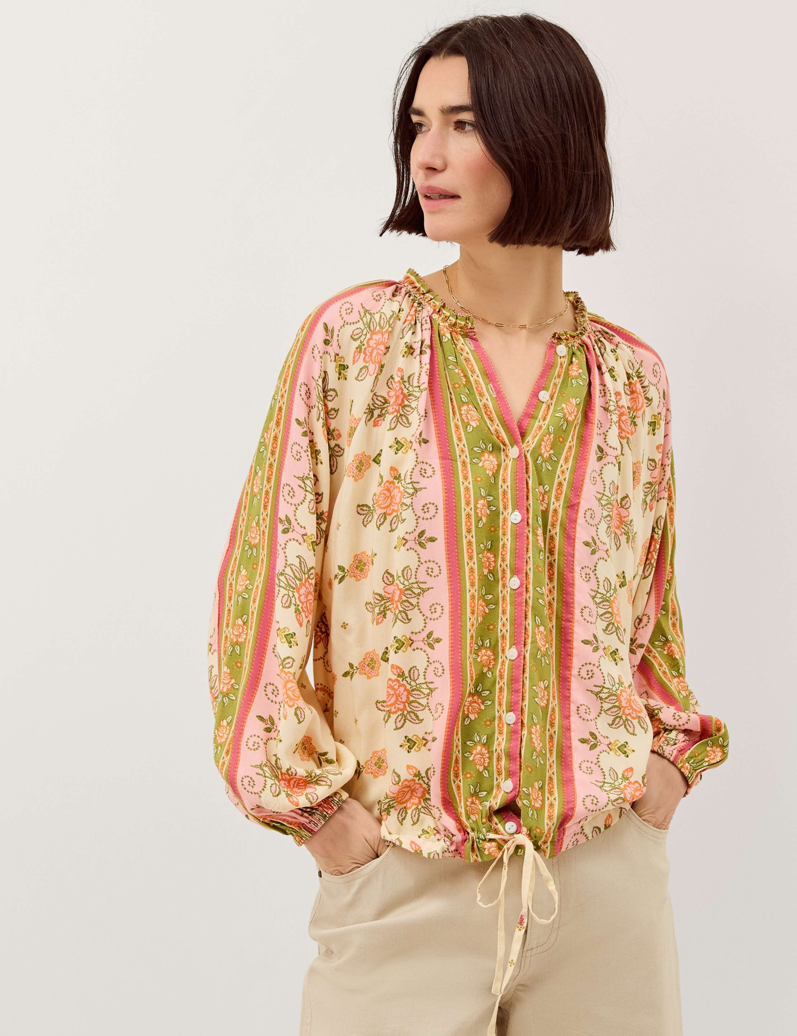 Floral Notch Neck Blouson Sleeve Blouse 1 of 4