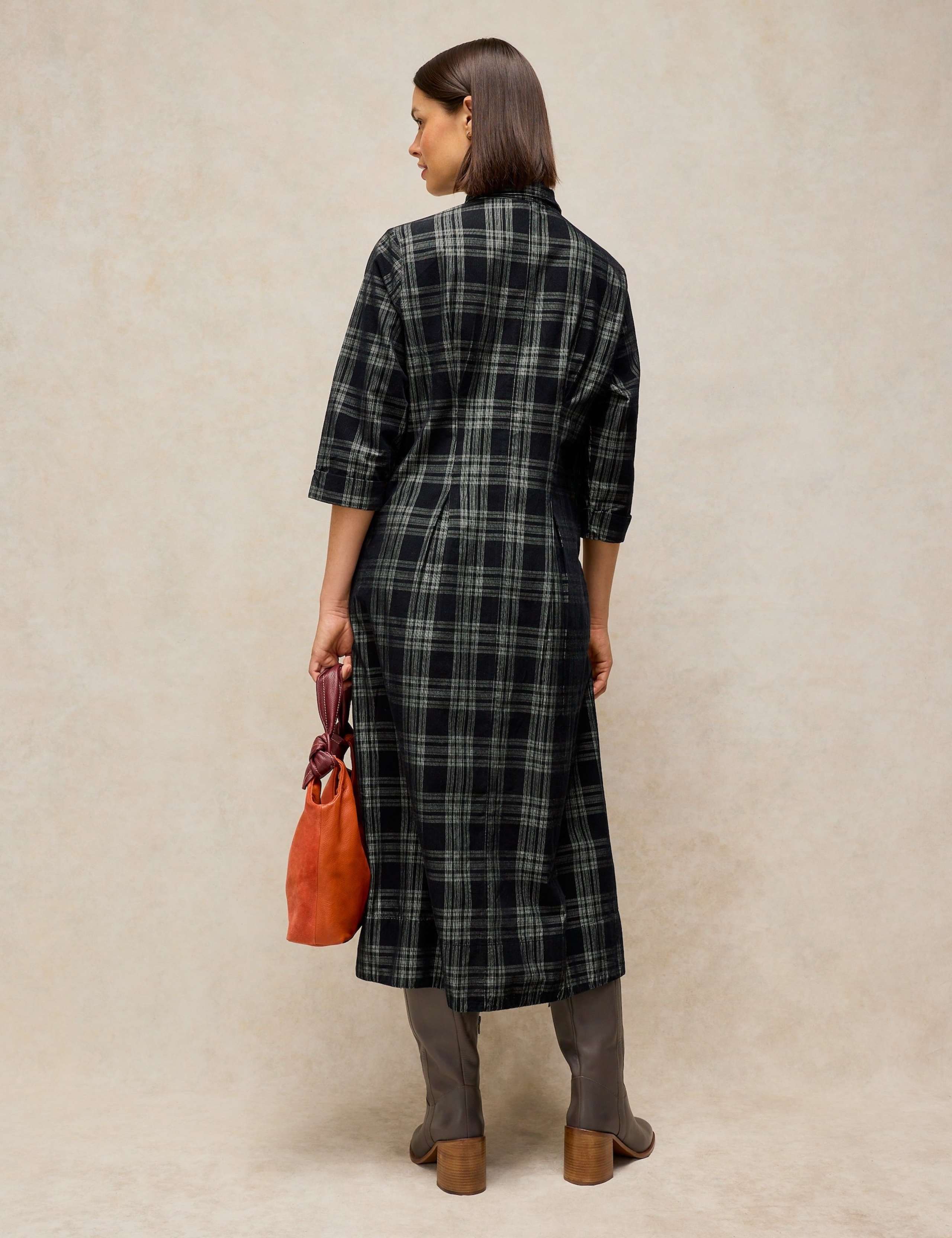 Ellie Cord Notch Neck Pleated Midi Dress 3 of 6