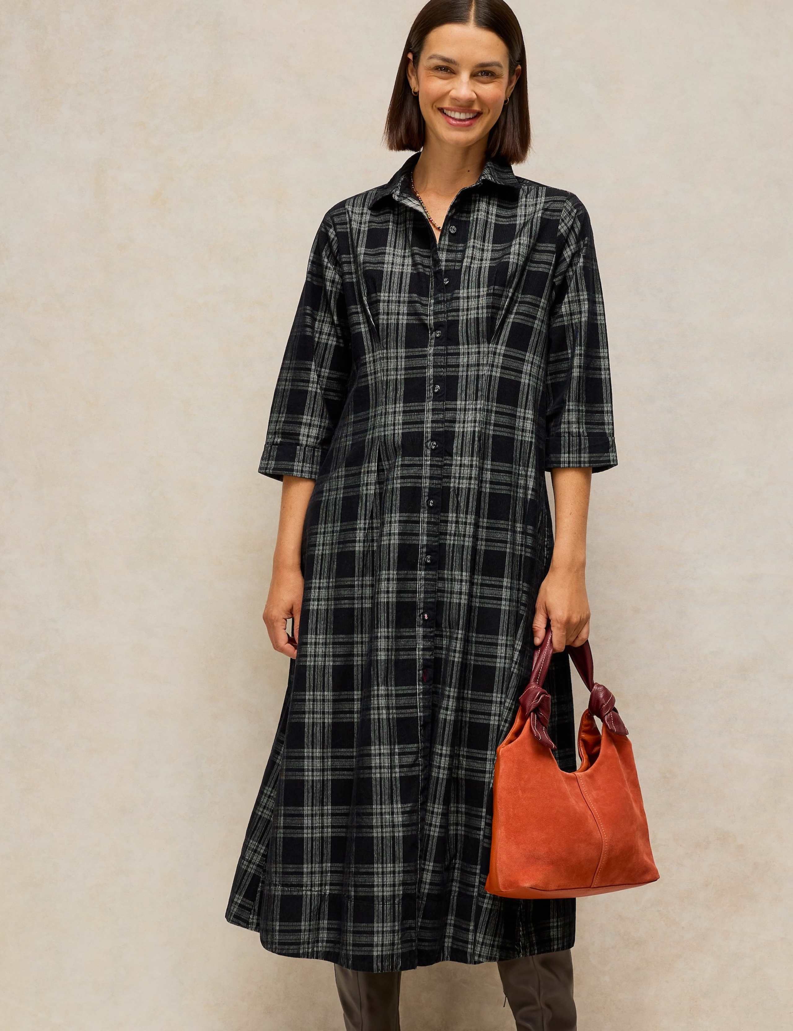 Ellie Cord Notch Neck Pleated Midi Dress 4 of 6