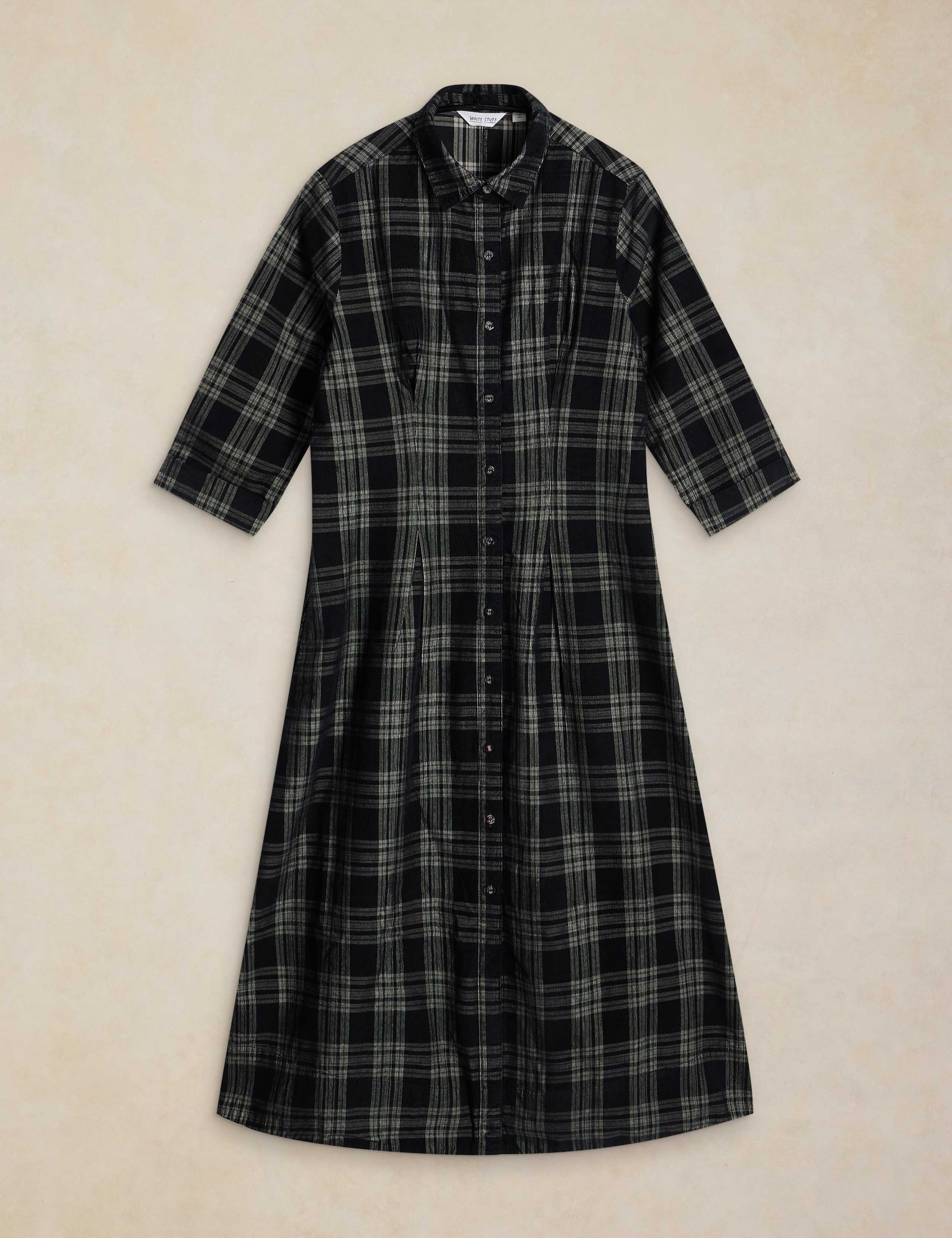 Ellie Cord Notch Neck Pleated Midi Dress 2 of 6