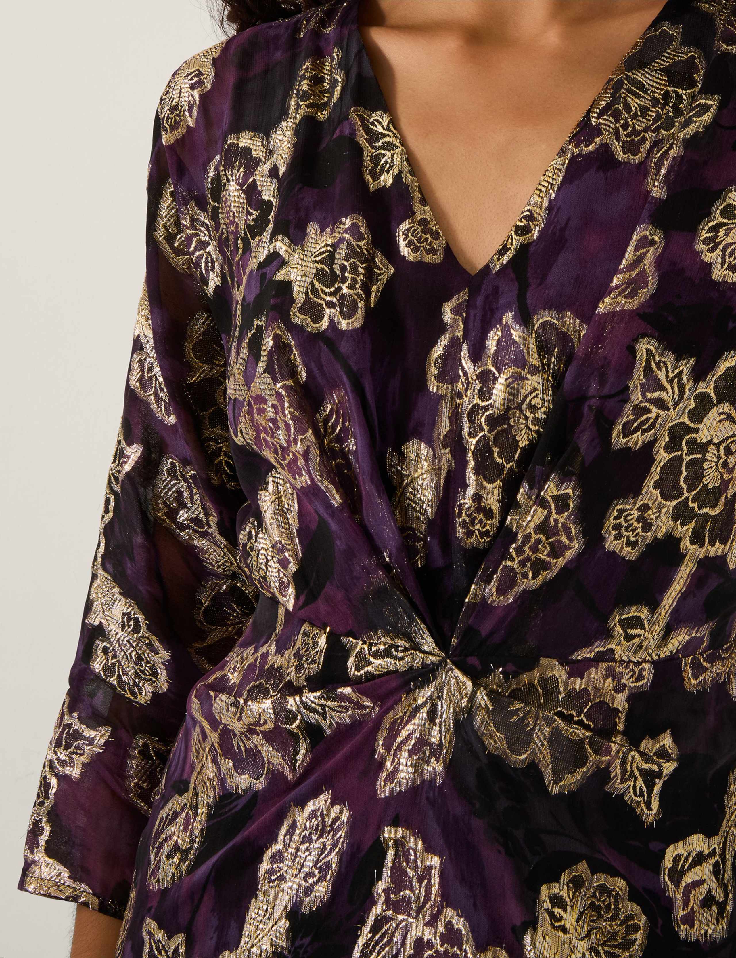 Floral V-Neck Midi Waisted Dress 4 of 4