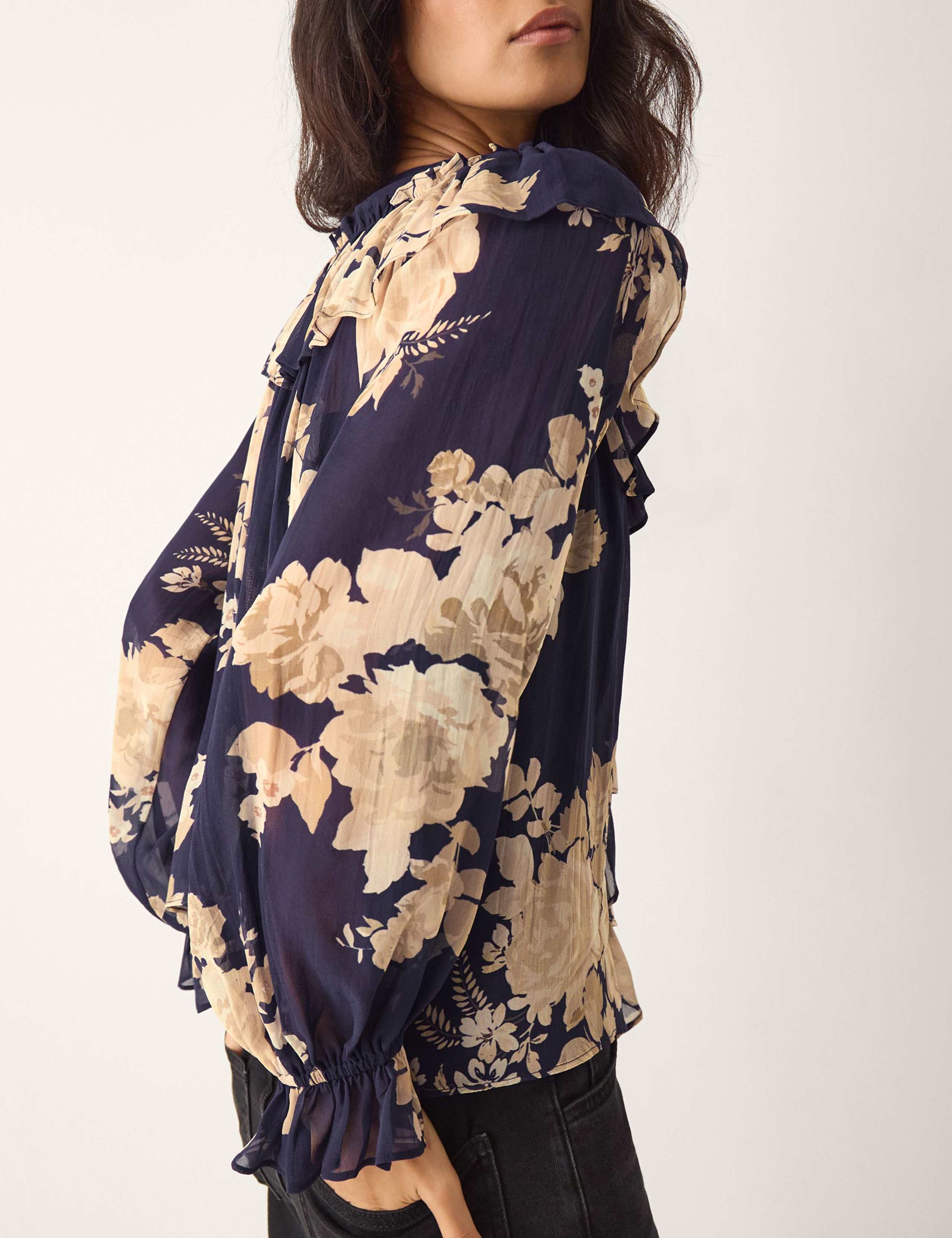 Floral Tie Neck Ruffle Blouse 3 of 3