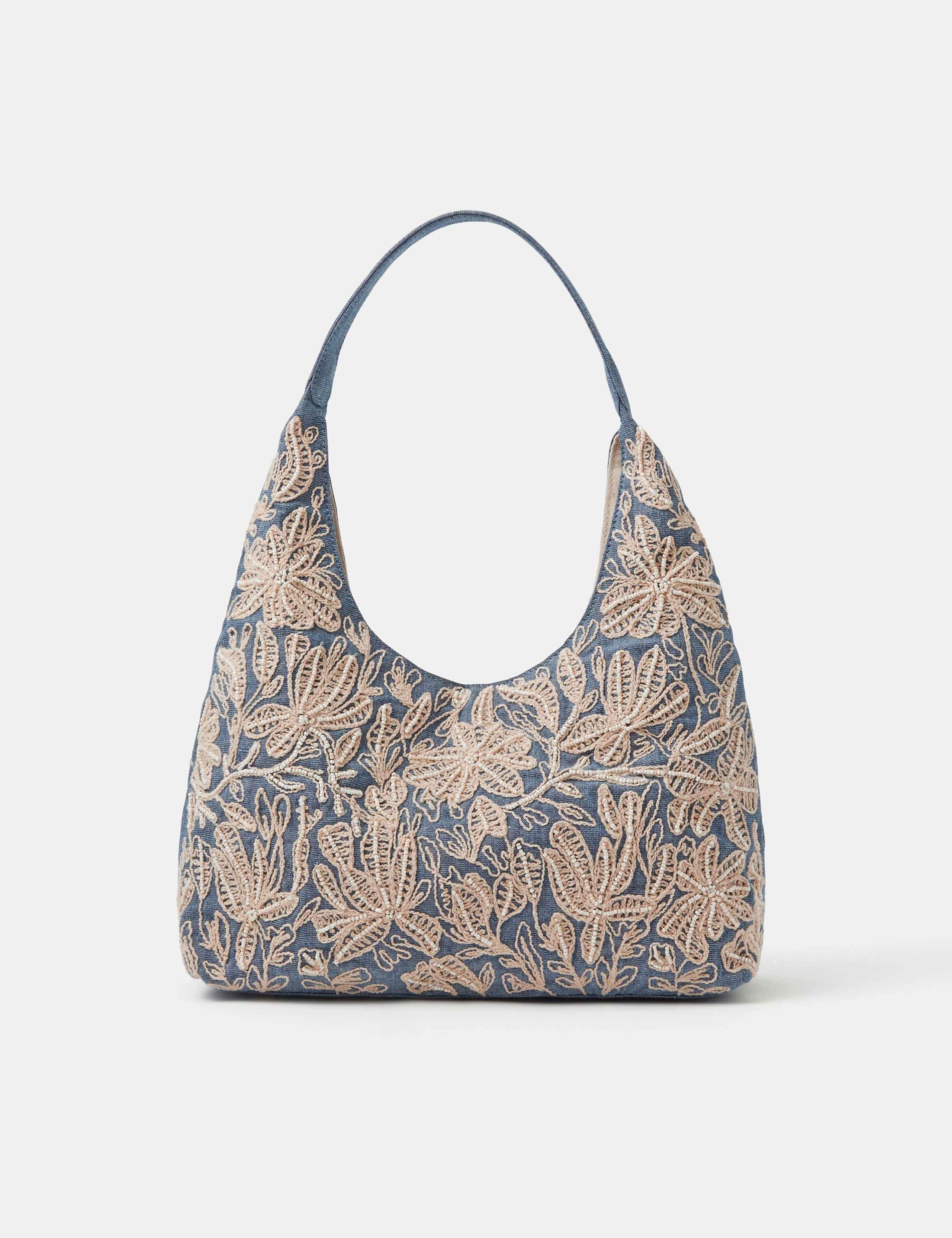 Denim Embroidered Shoulder Bag 2 of 5