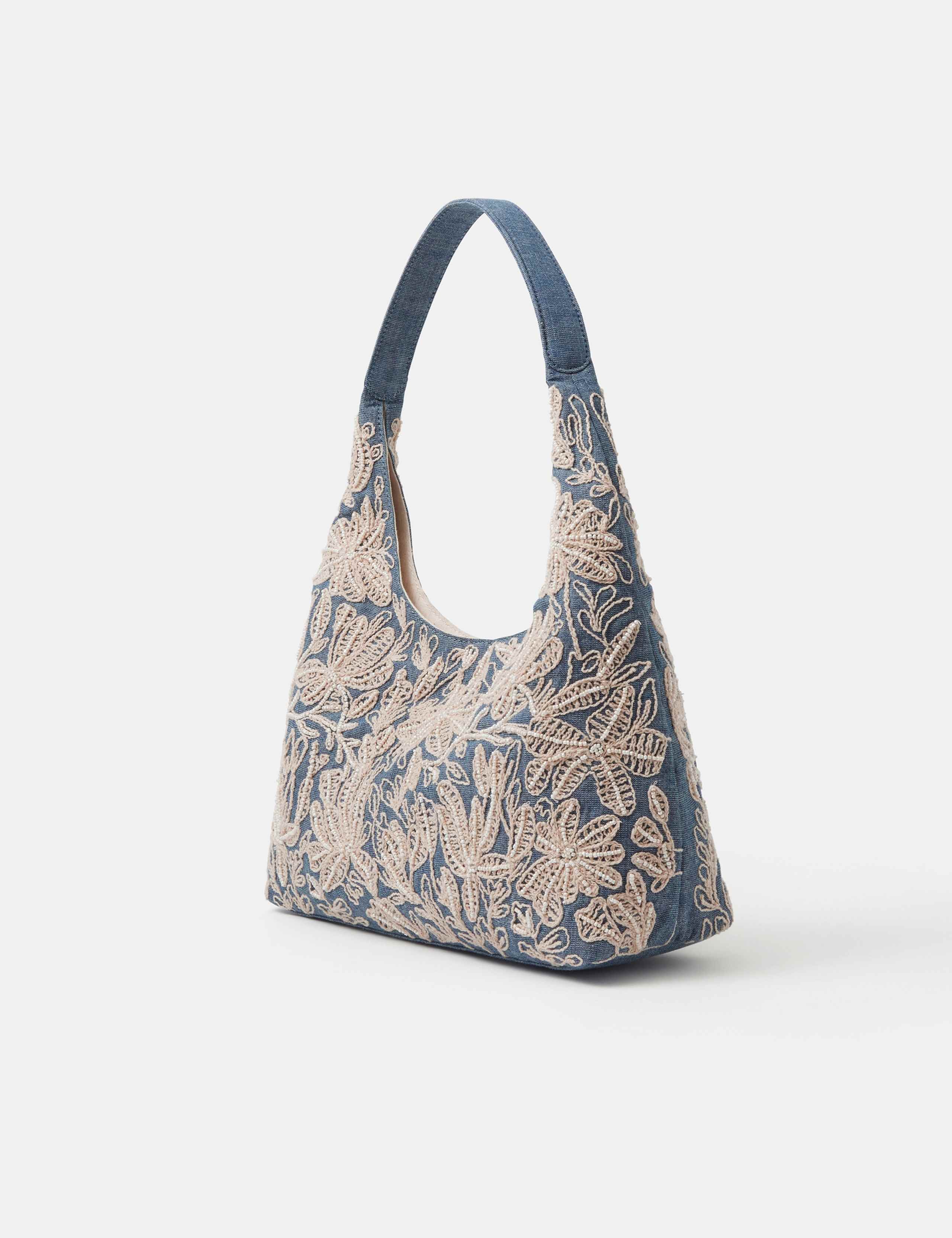 Denim Embroidered Shoulder Bag 3 of 5