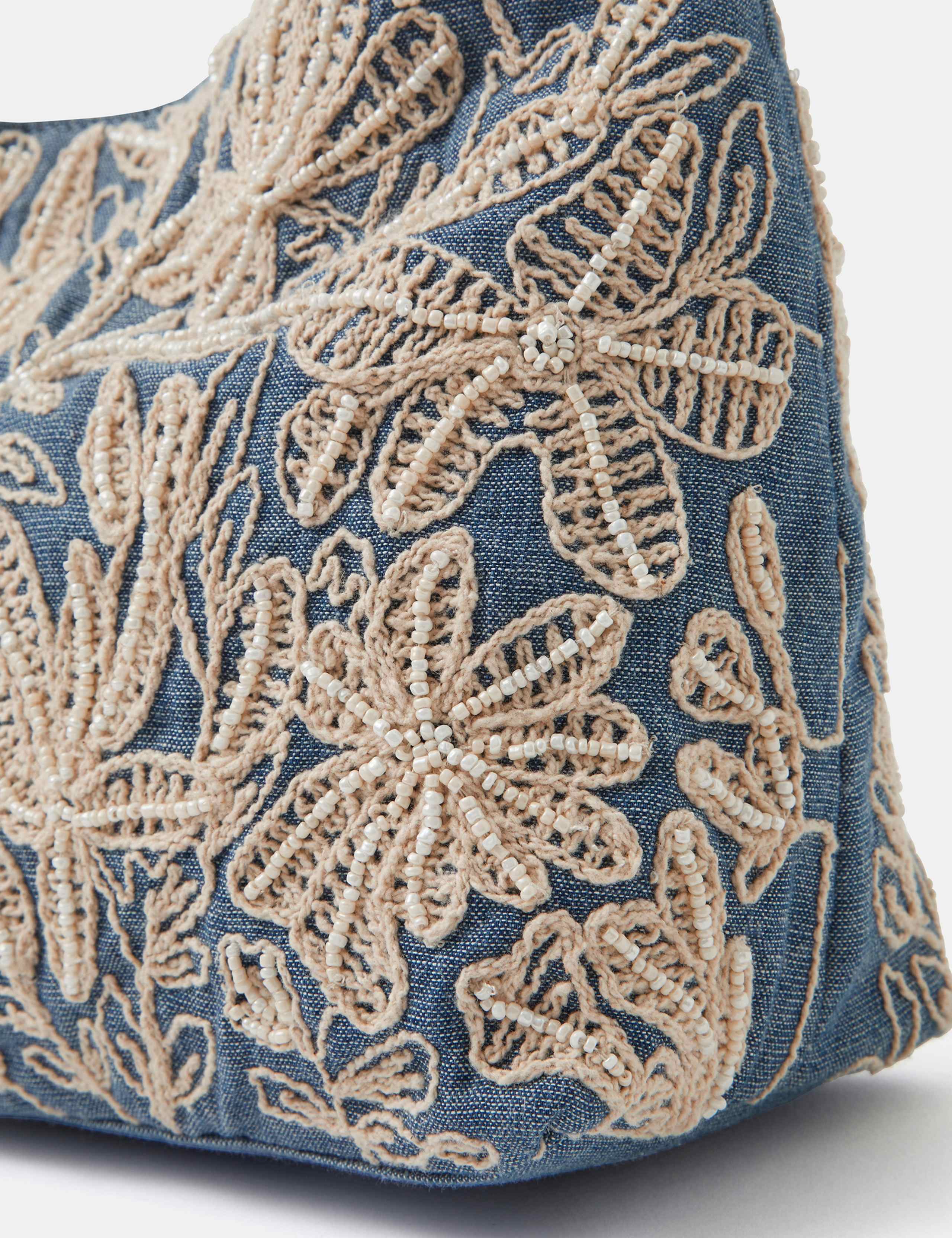 Denim Embroidered Shoulder Bag 4 of 5