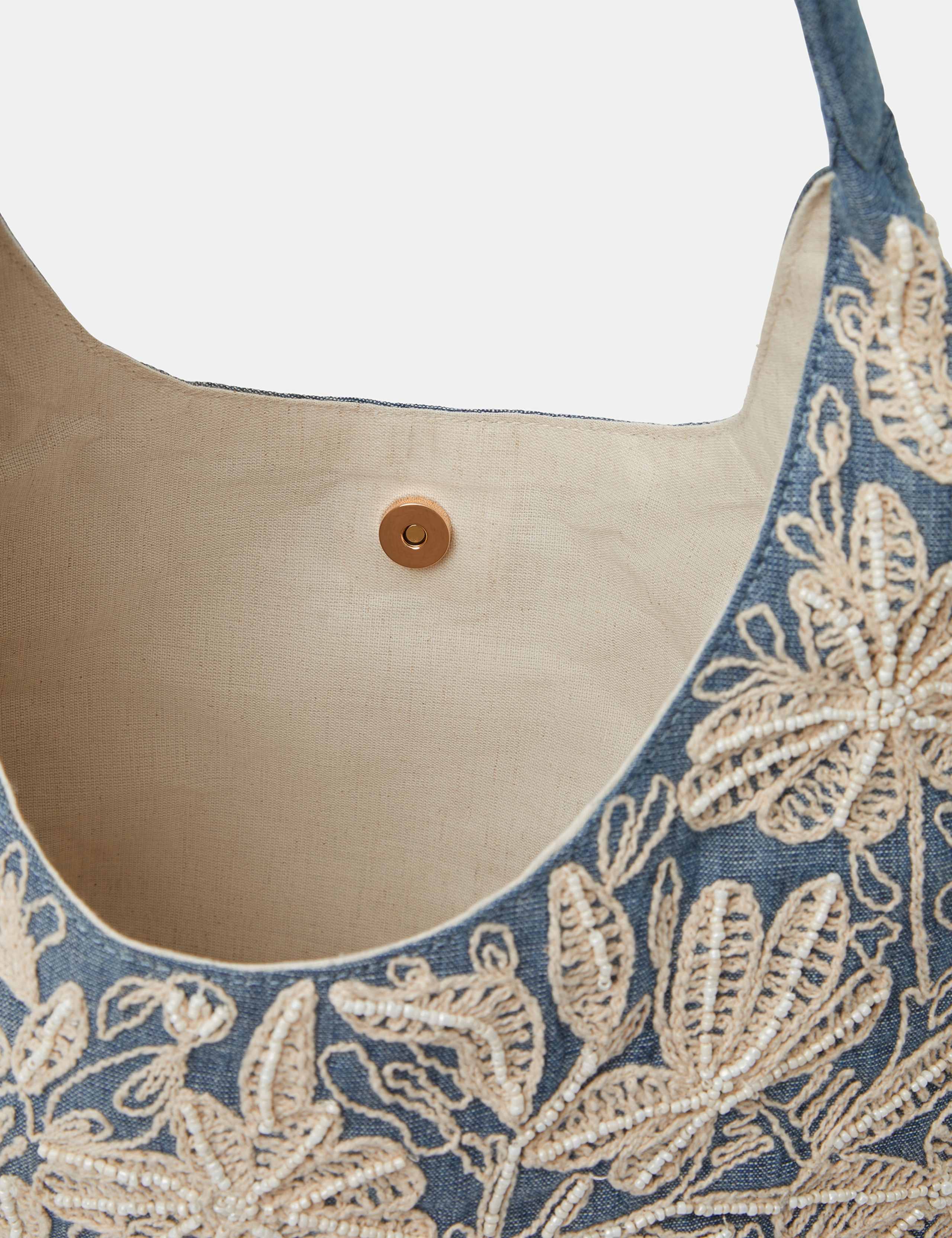 Denim Embroidered Shoulder Bag 5 of 5