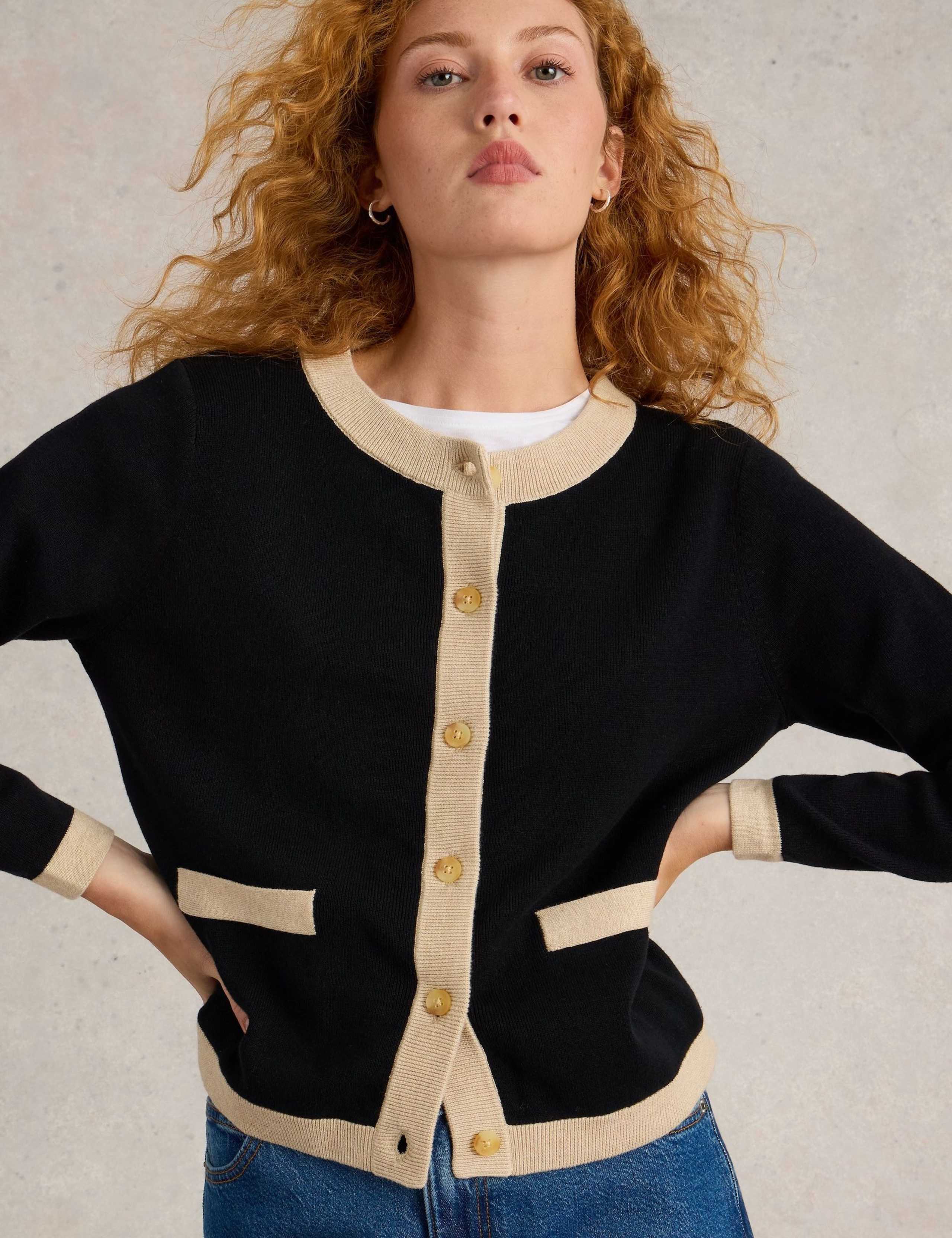 Pure Cotton Tipped Detail Cardigan 3 of 6